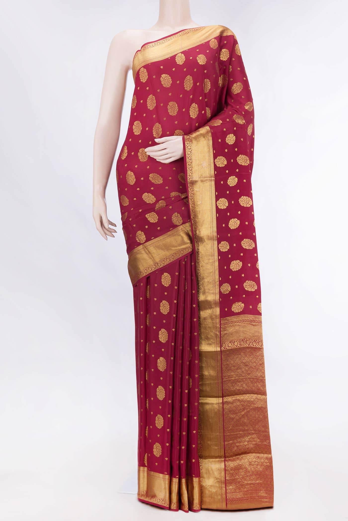 Maroon Mysore Crepe Saree
