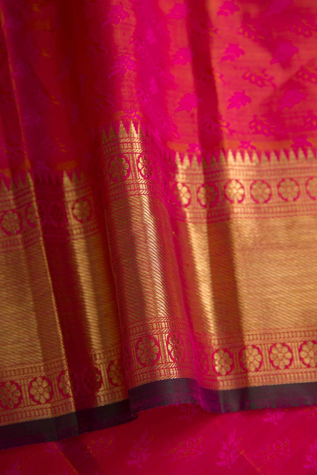 Pure Silk Pure Zari Pink Dual Tone Kanchipuram Saree