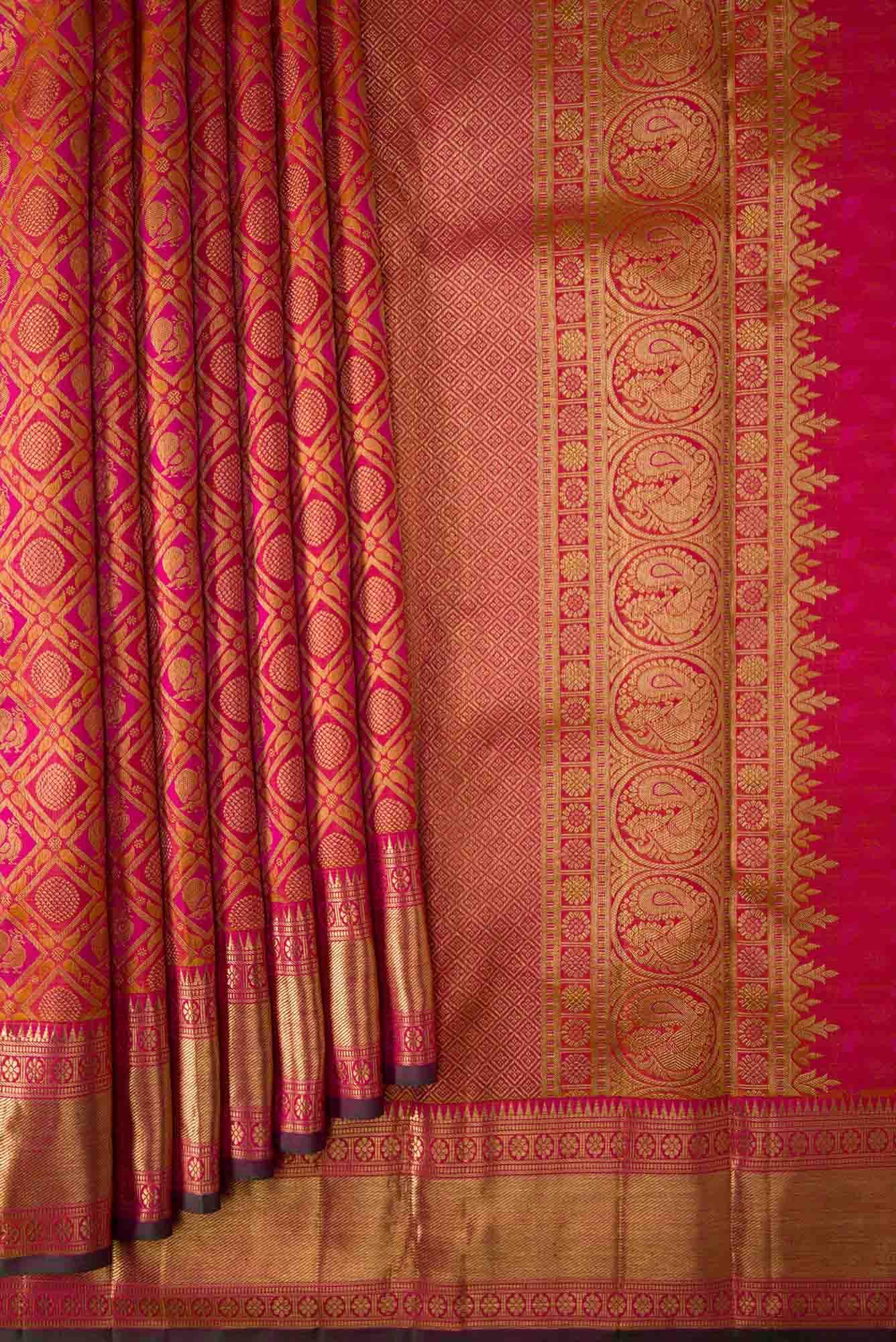 Pure Silk Pure Zari Pink Dual Tone Kanchipuram Saree