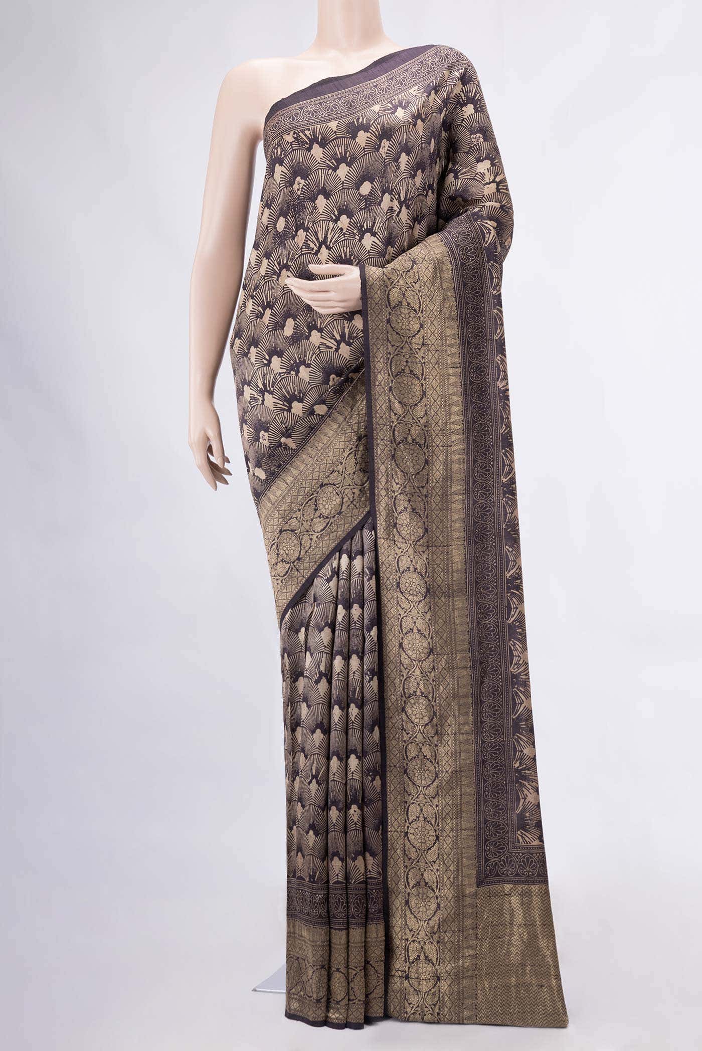 Burgundy Tussar Silk Saree
