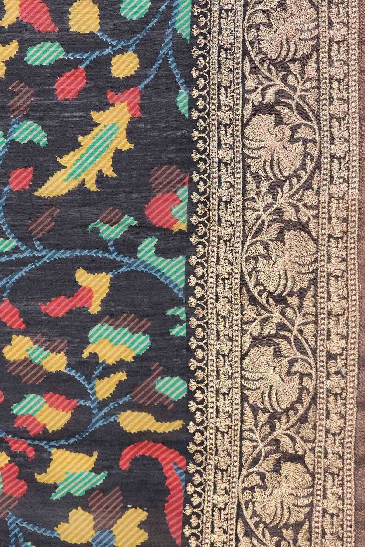 Black Dual Tone Tussar Silk Saree