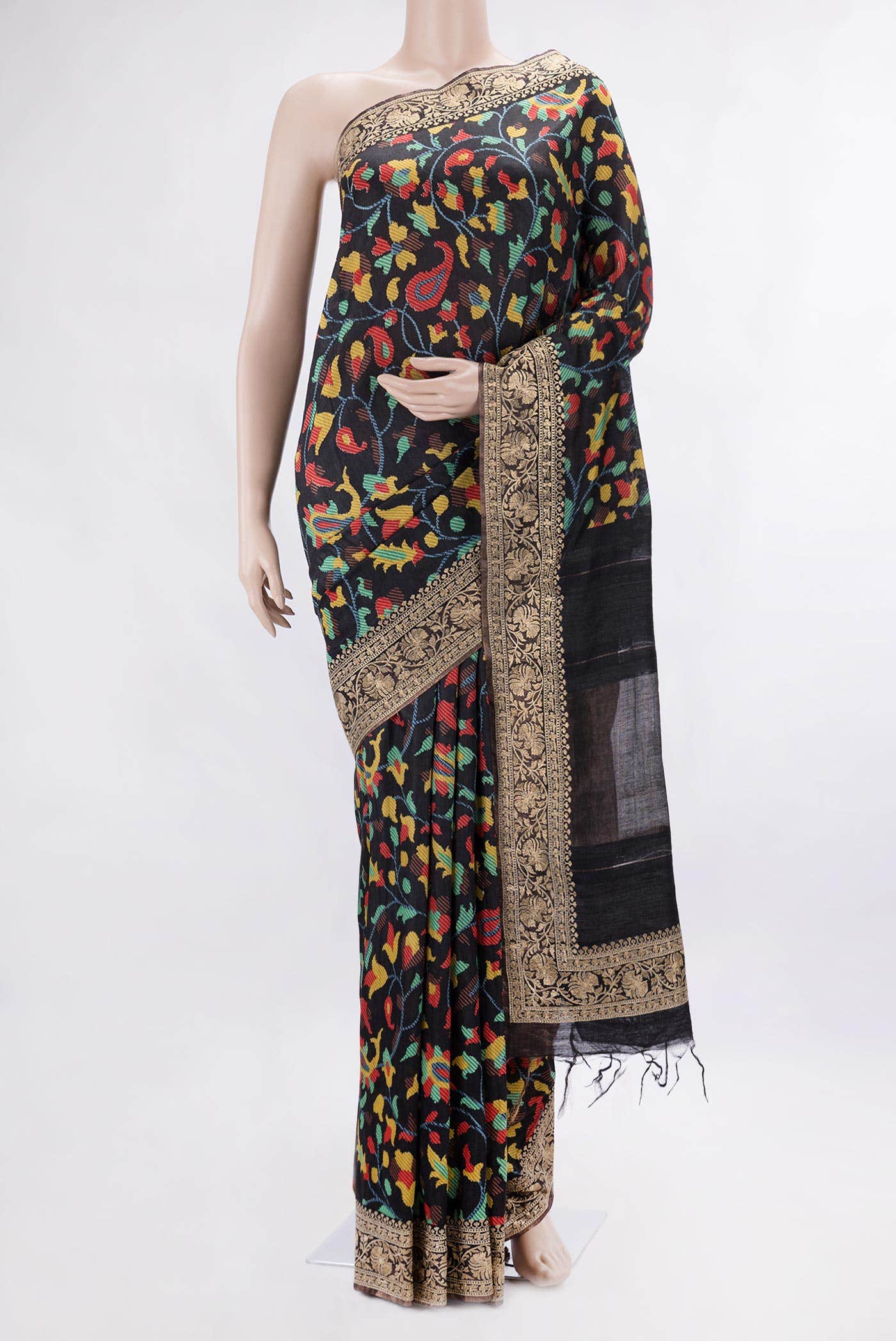 Black Dual Tone Tussar Silk Saree