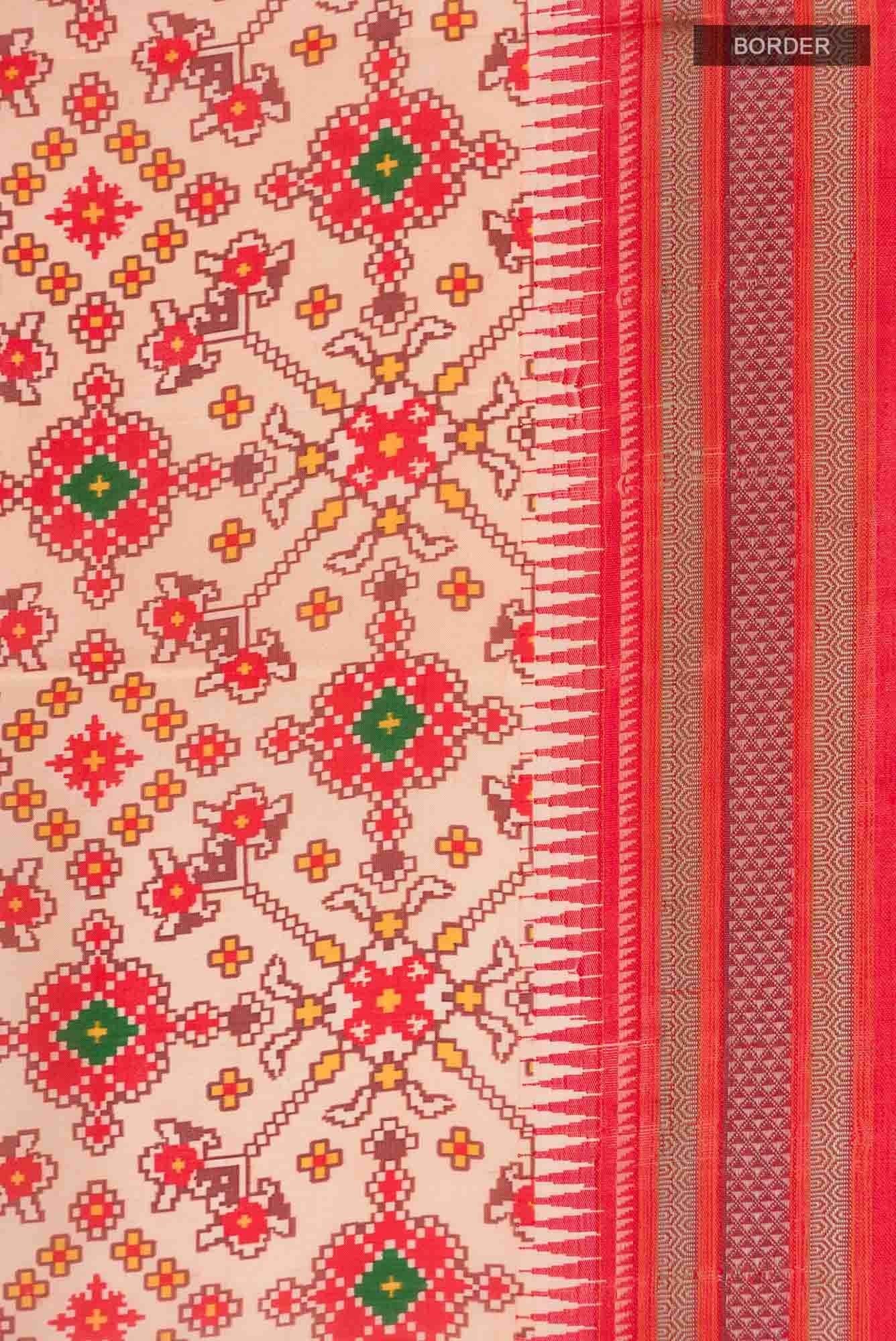 Peach Printed Silk Saree