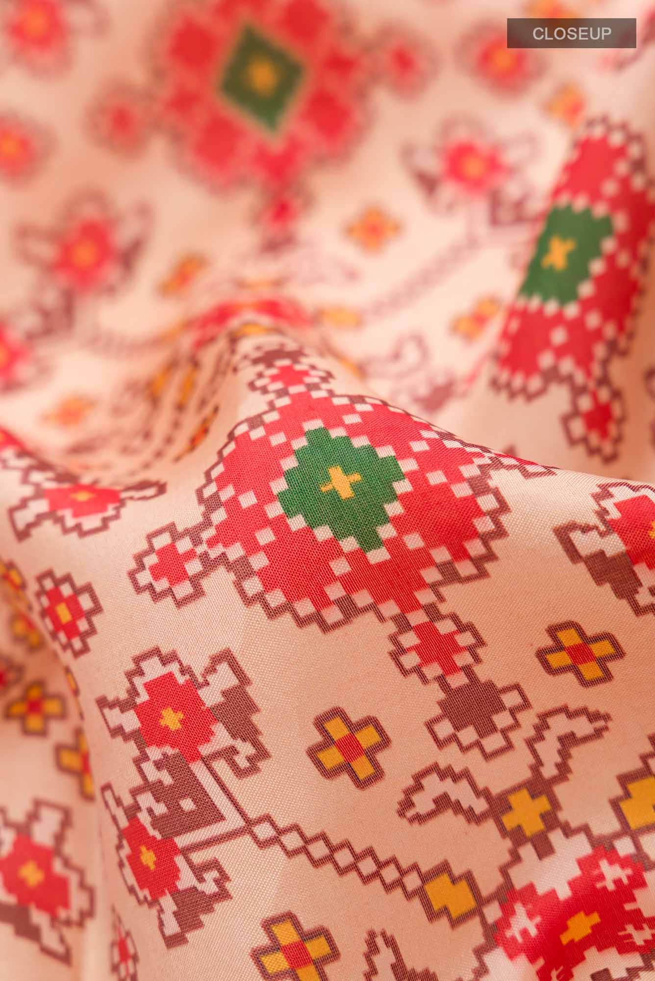 Peach Printed Silk Saree