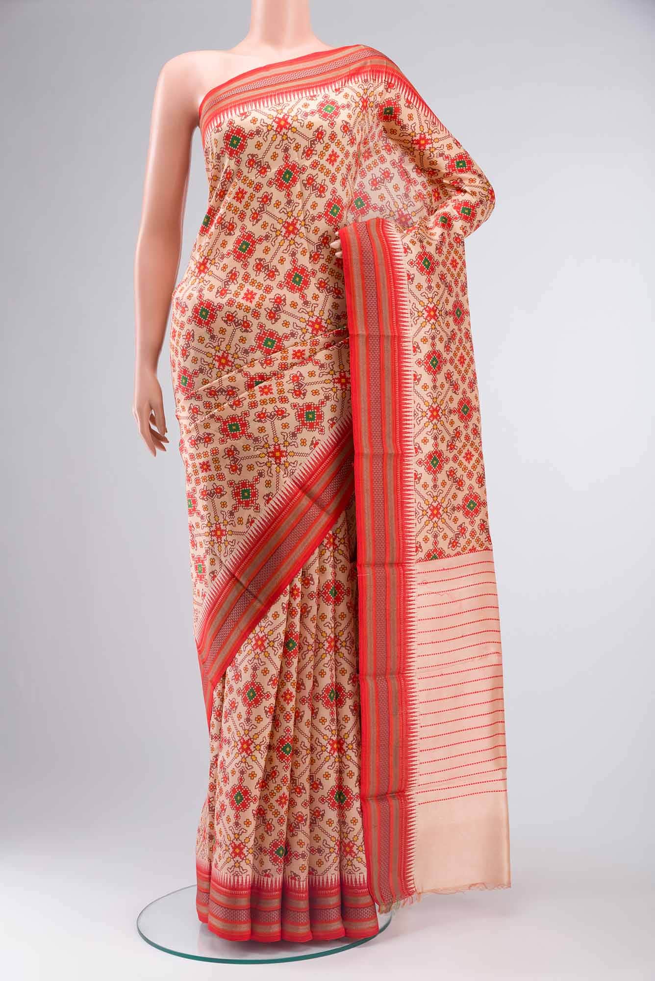 Peach Printed Silk Saree