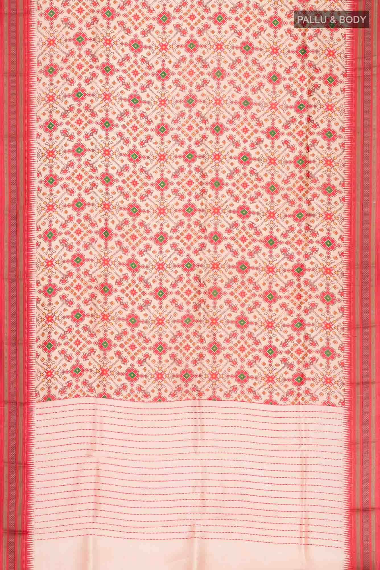 Peach Printed Silk Saree