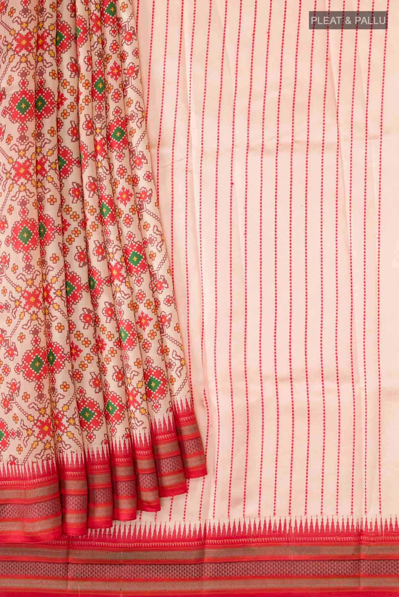 Peach Printed Silk Saree