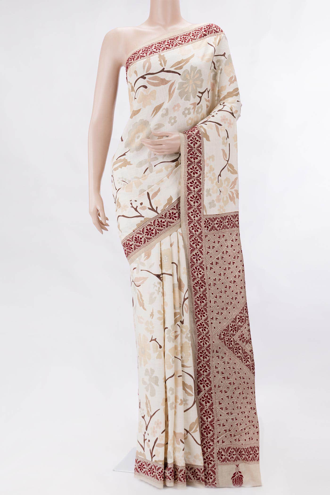 Off White Dual Tone Tussar Silk Saree