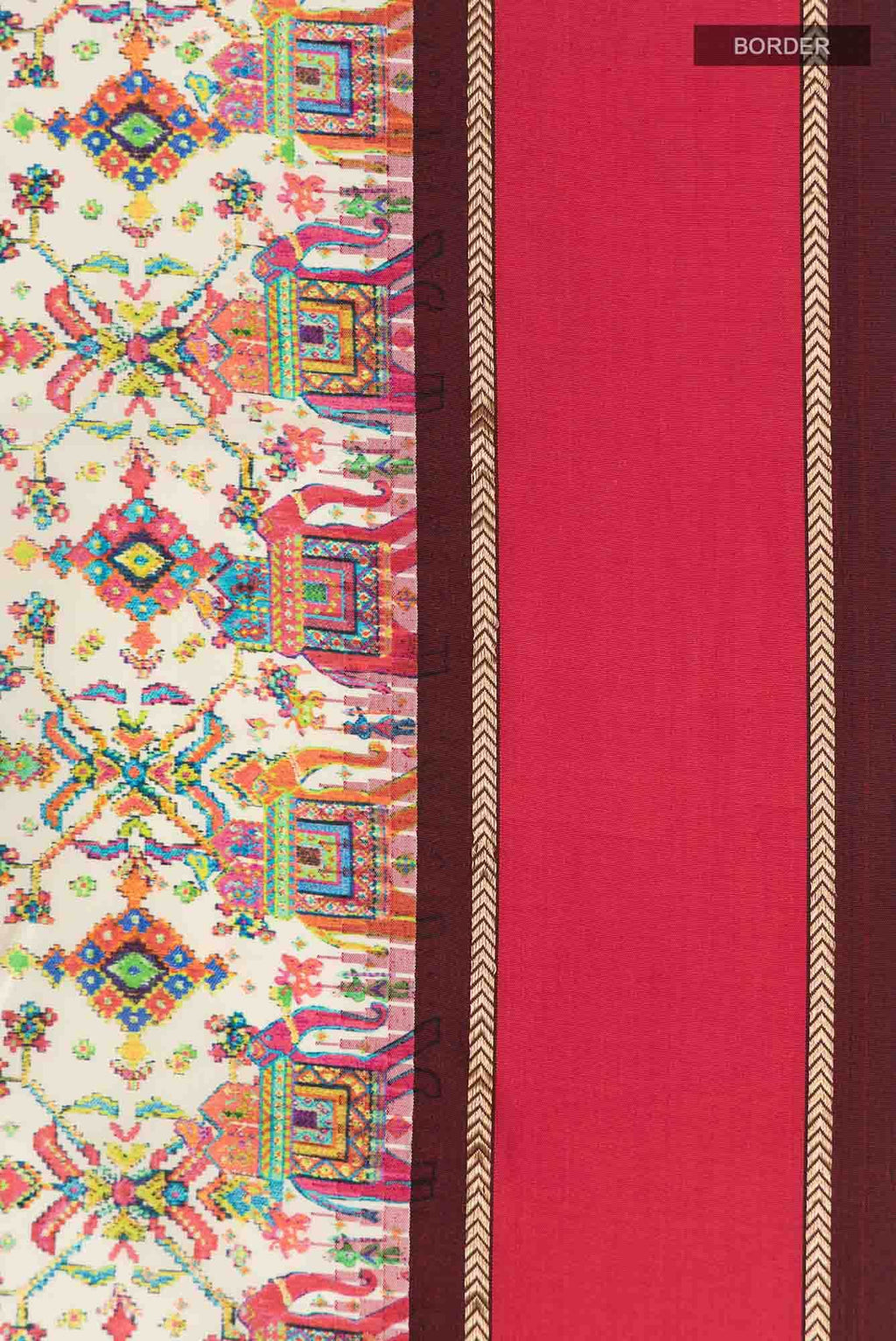 Cream Printed Silk Saree
