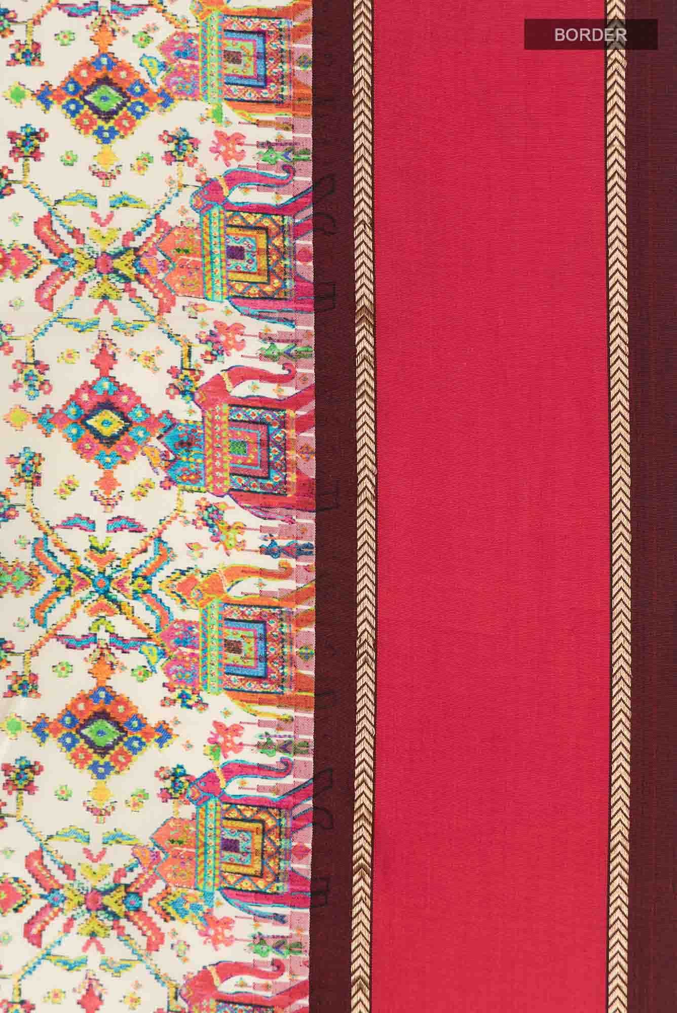 Cream Printed Silk Saree