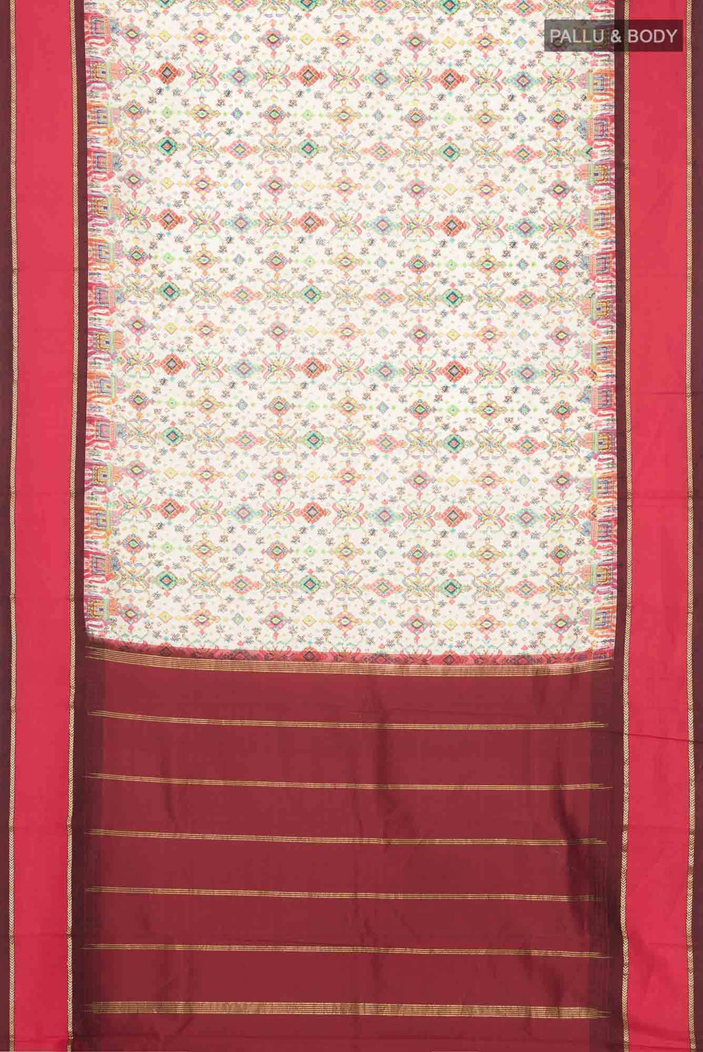 Cream Printed Silk Saree