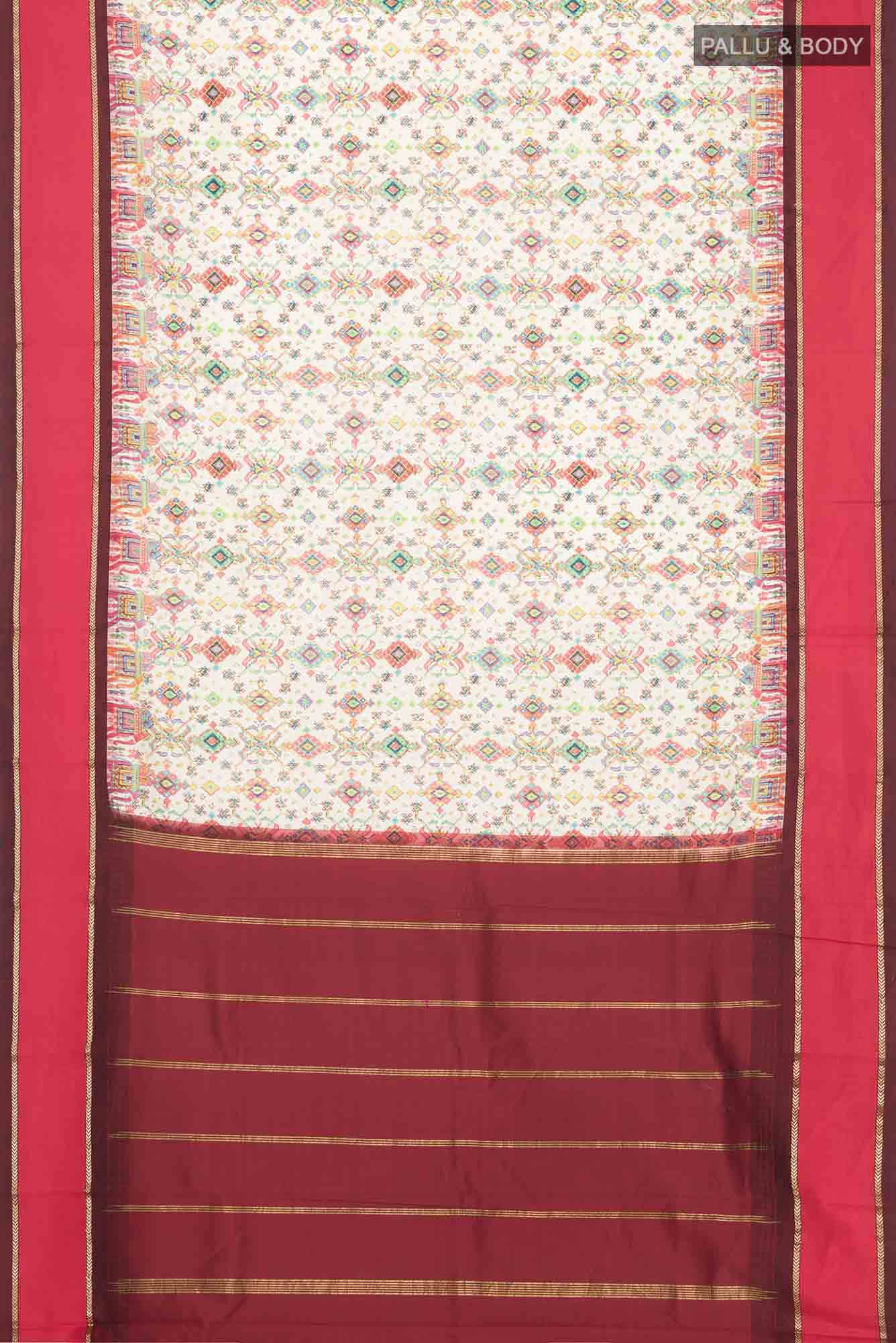 Cream Printed Silk Saree