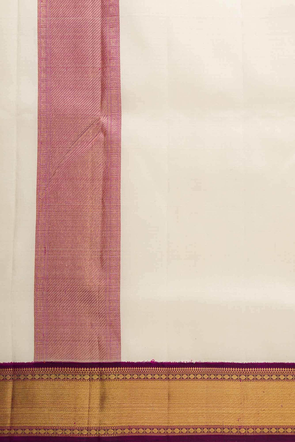 Cream Silk Dhoti With Angavastram (9X 5) Muzham