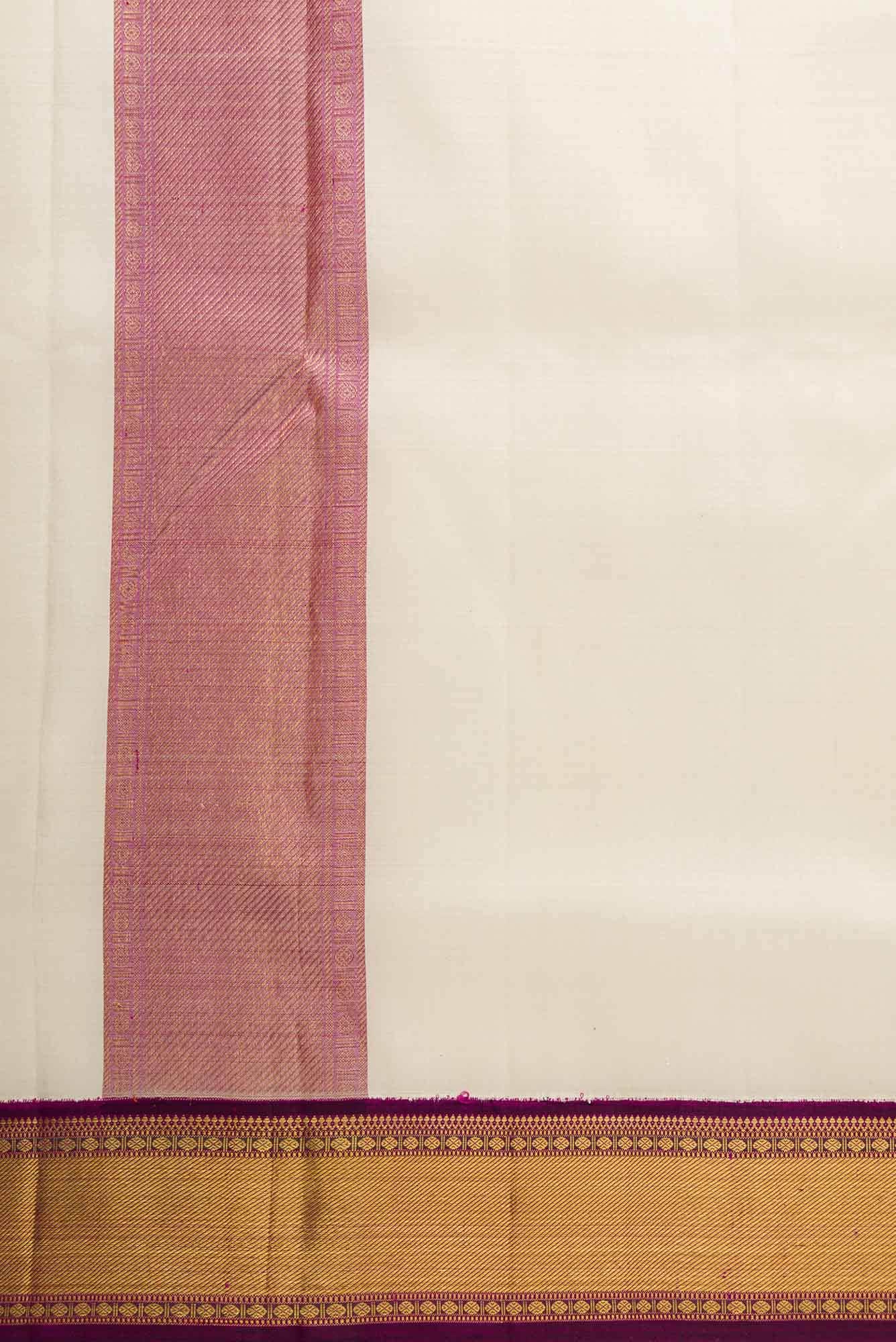 Cream Silk Dhoti With Angavastram (9X 5) Muzham