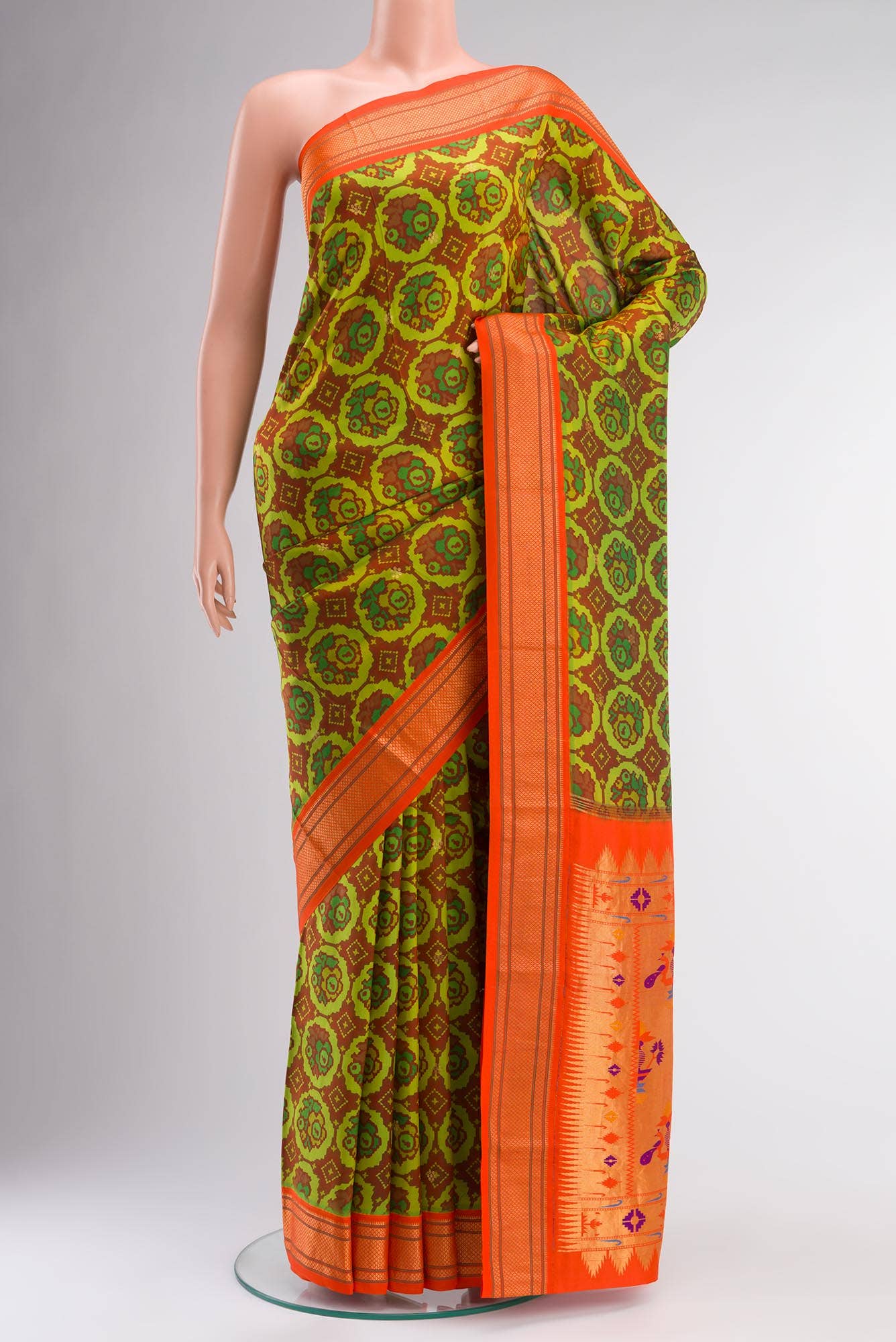 Green Printed Silk Saree