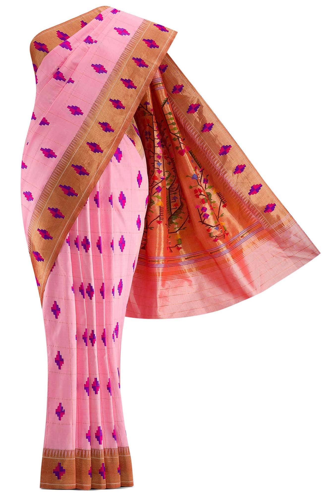 Pure Silk Pure Zari Pink Paithani Saree