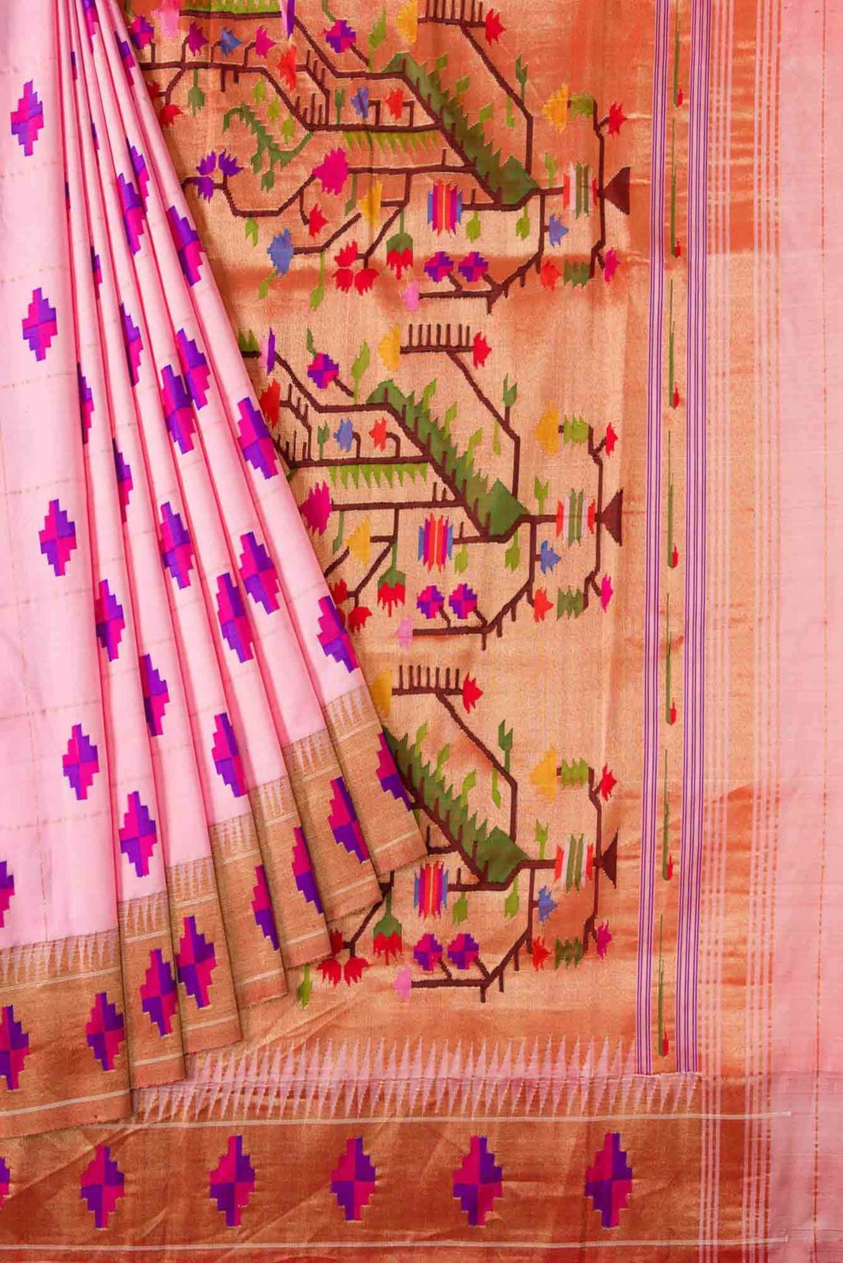 Pure Silk Pure Zari Pink Paithani Saree