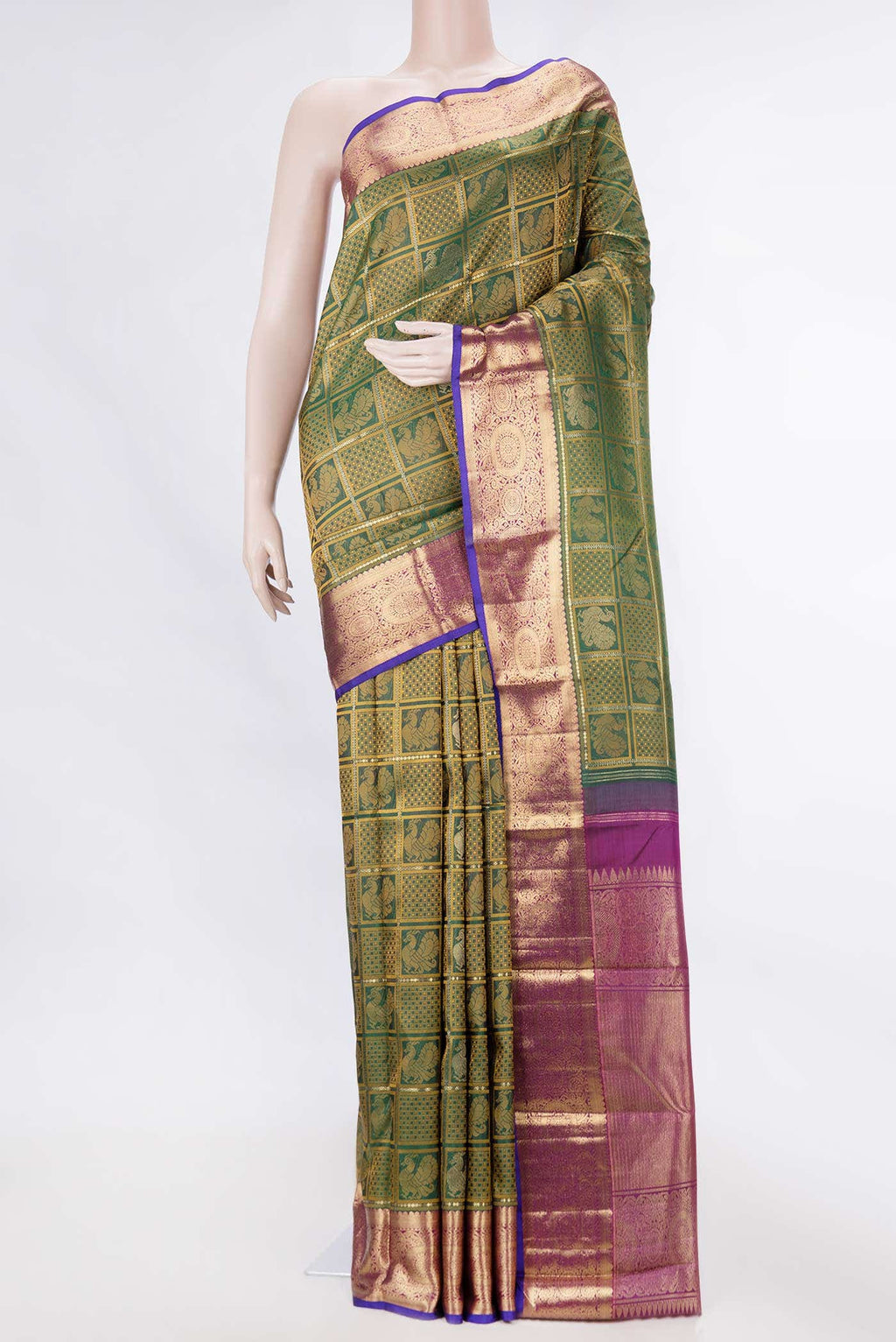 Pure Silk Pure Zari Green Dual Tone Kanchipuram Saree