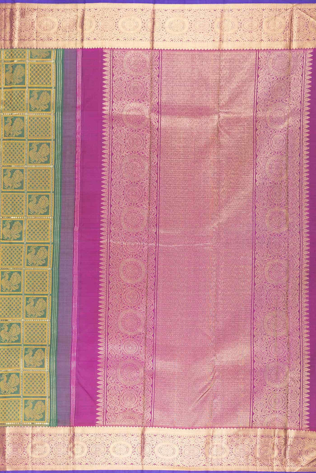 Pure Silk Pure Zari Green Dual Tone Kanchipuram Saree