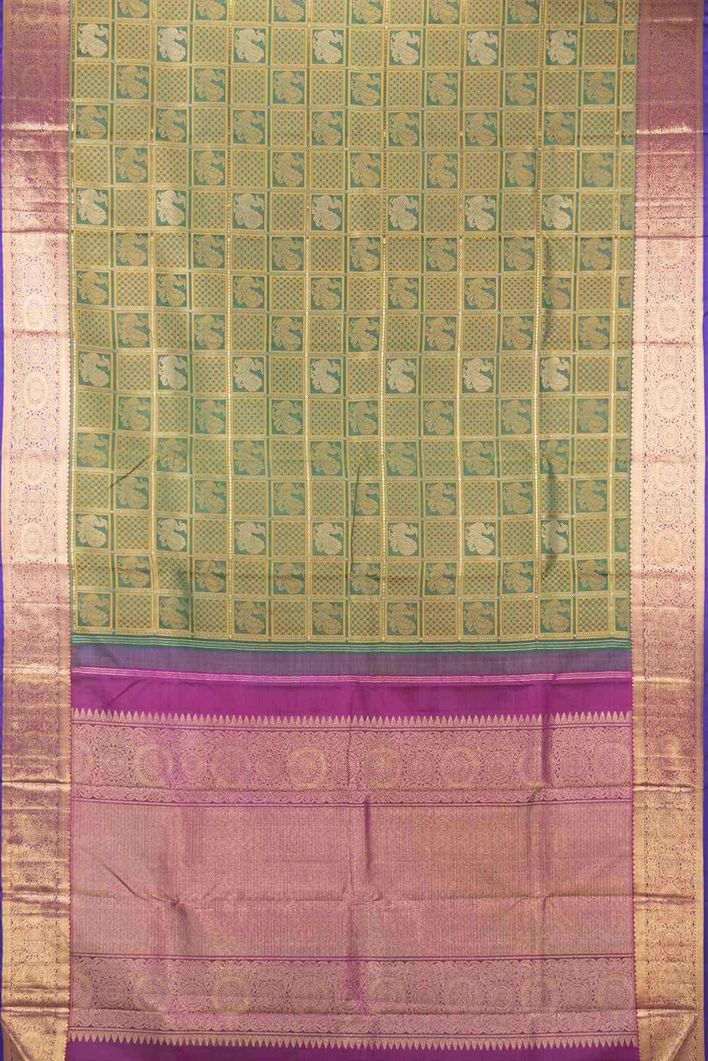 Pure Silk Pure Zari Green Dual Tone Kanchipuram Saree