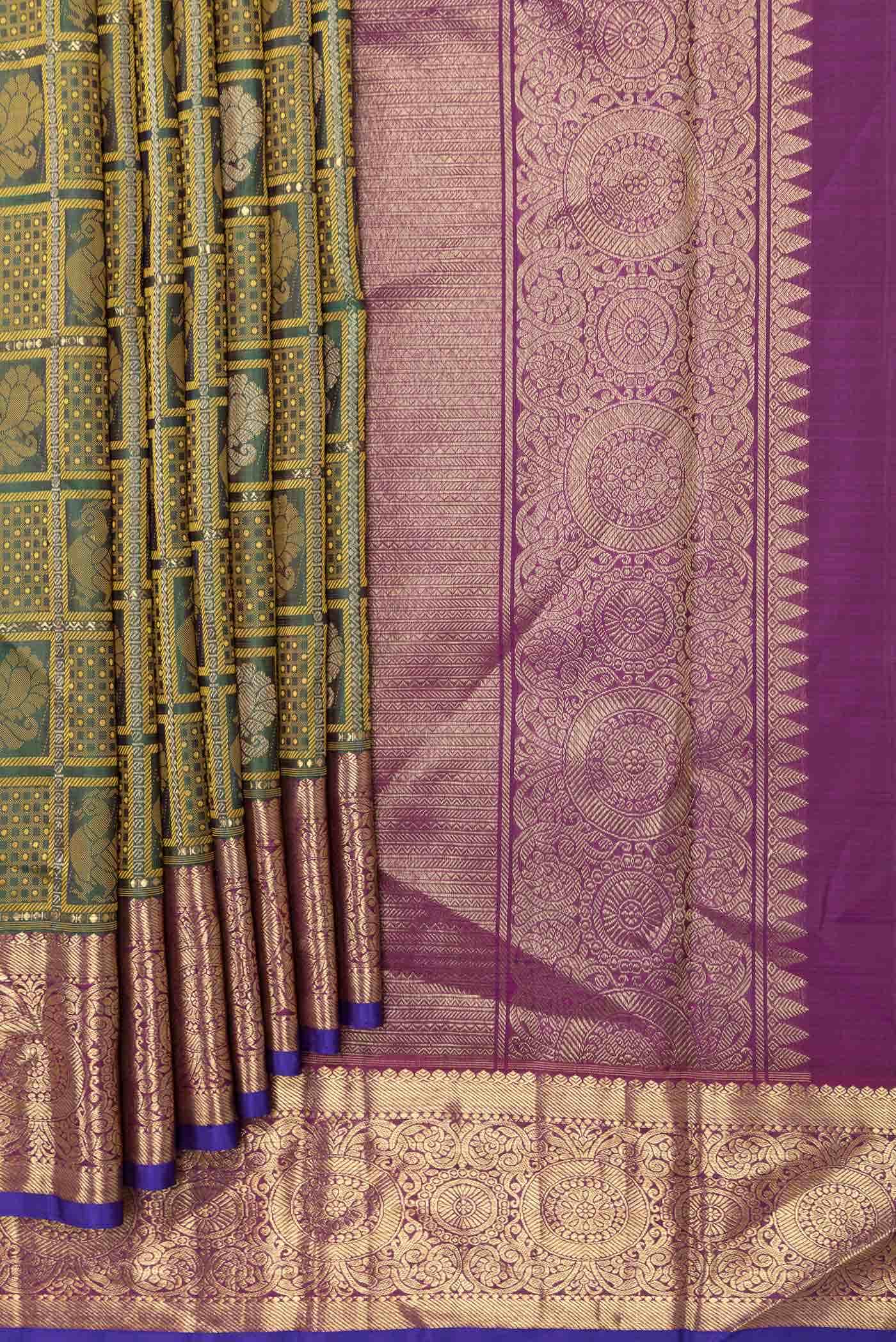 Pure Silk Pure Zari Green Dual Tone Kanchipuram Saree