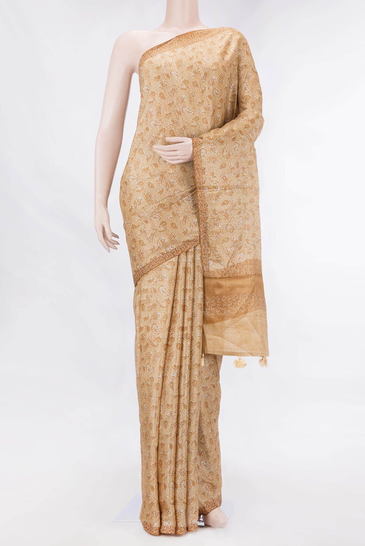 Beige Tussar Silk Saree