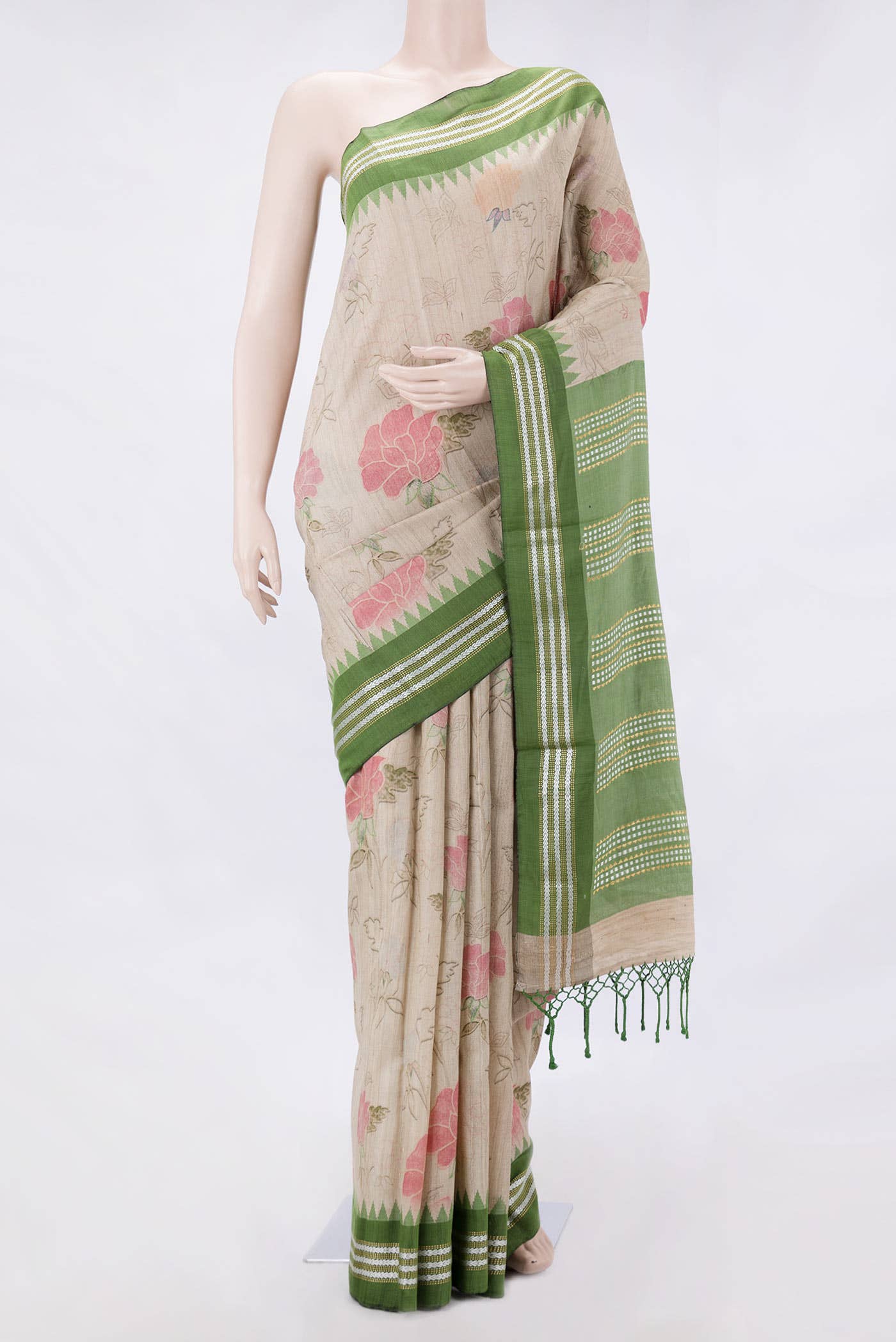 Beige Dual Tone Tussar Silk Saree