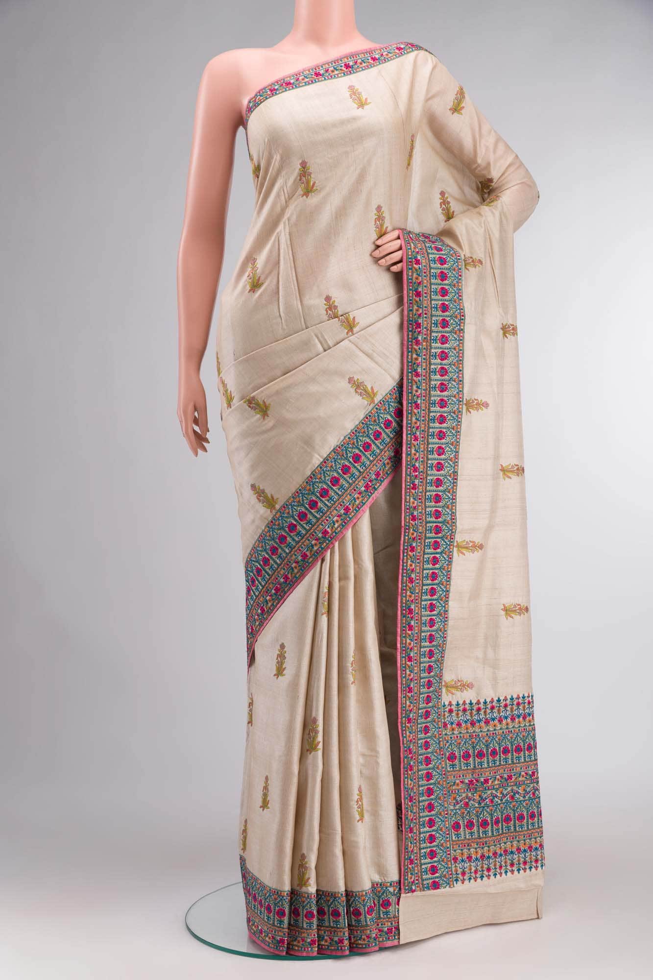 Beige Bhagalpuri Tussar Silk Saree
