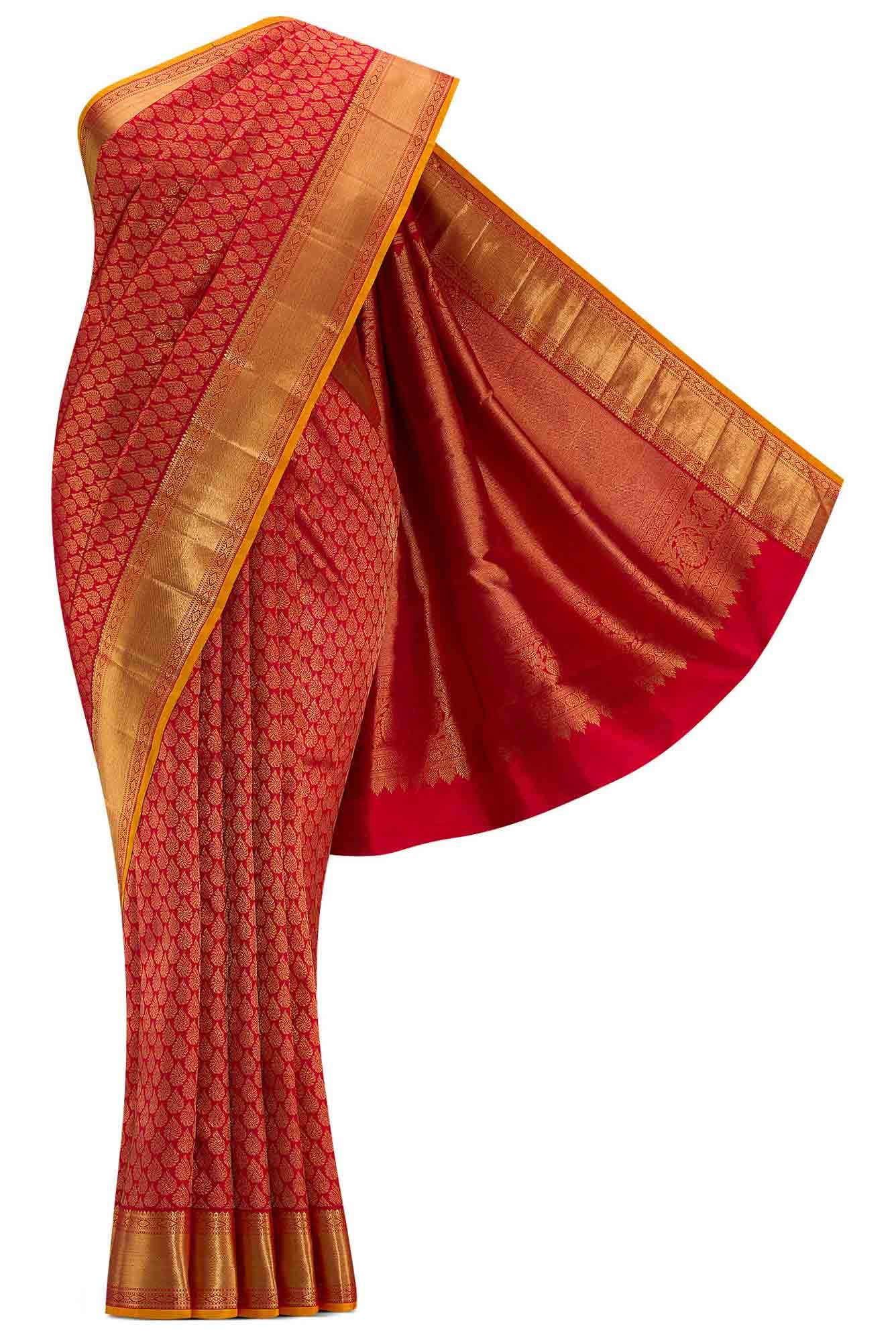 Pure Silk Pure Zari Maroon Dual Tone Kanchipuram Saree