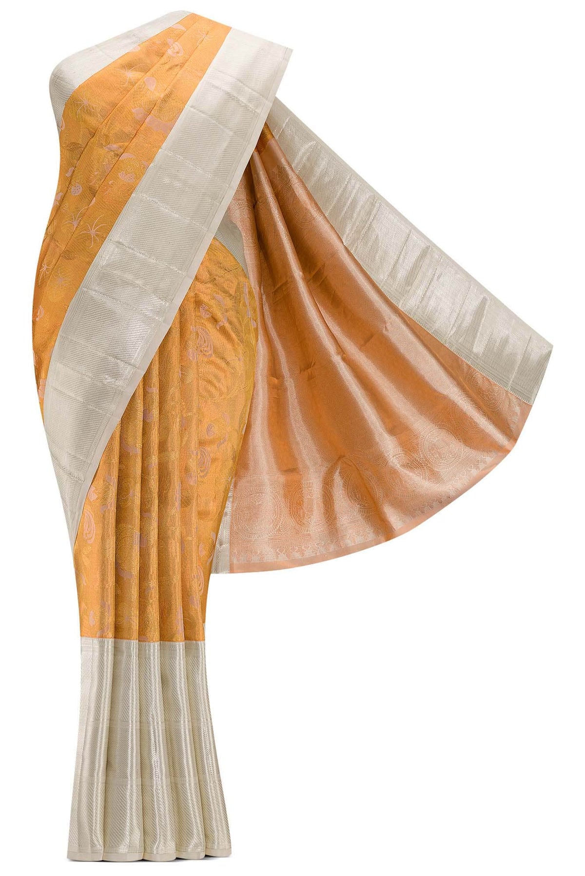 Sandal with Gold Color Kanjivaram Silk Saree