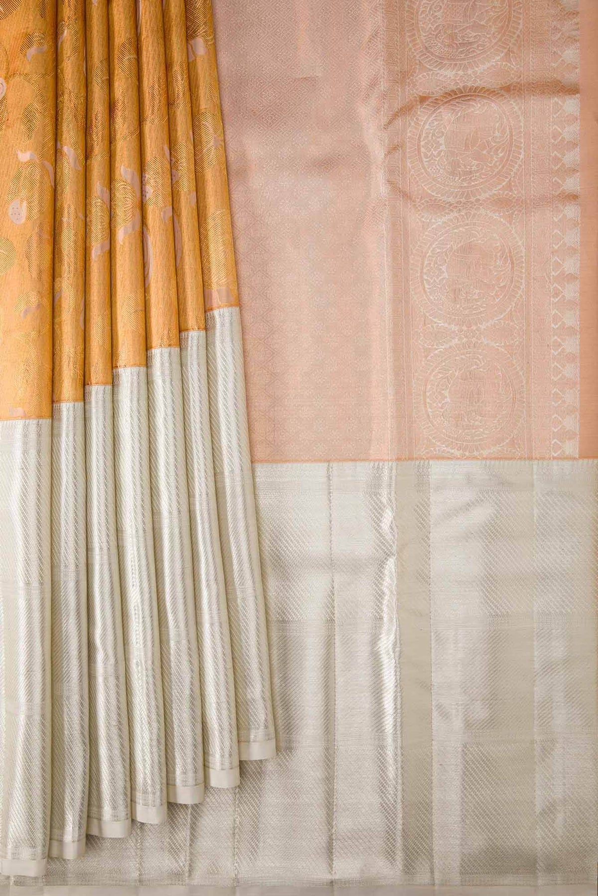 Sandal with Gold Color Kanjivaram Silk Saree