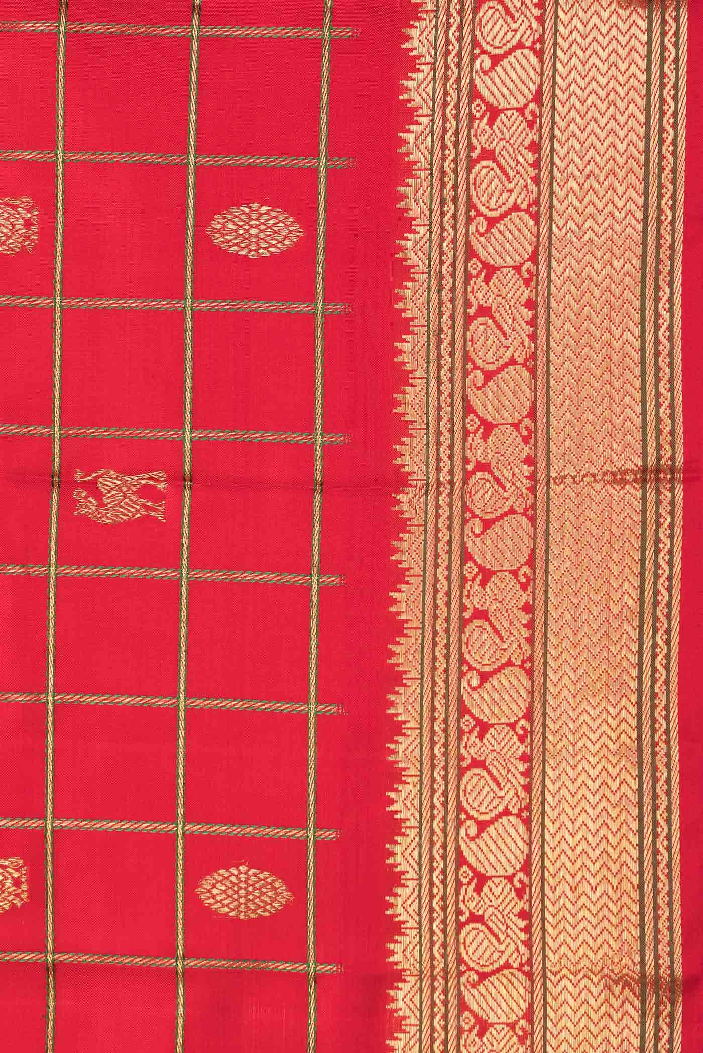 Pure Silk Pure Zari Red Dual Tone Kanchipuram Saree