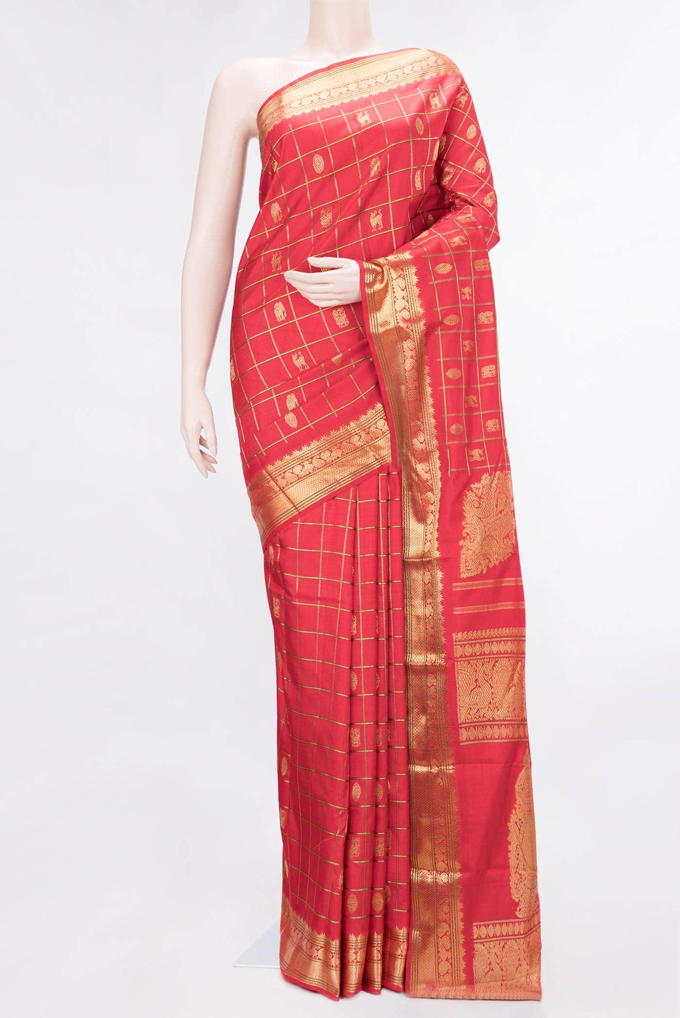 Pure Silk Pure Zari Red Dual Tone Kanchipuram Saree
