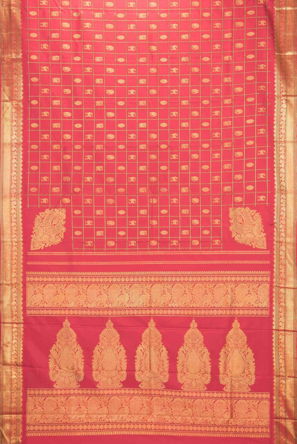 Pure Silk Pure Zari Red Dual Tone Kanchipuram Saree