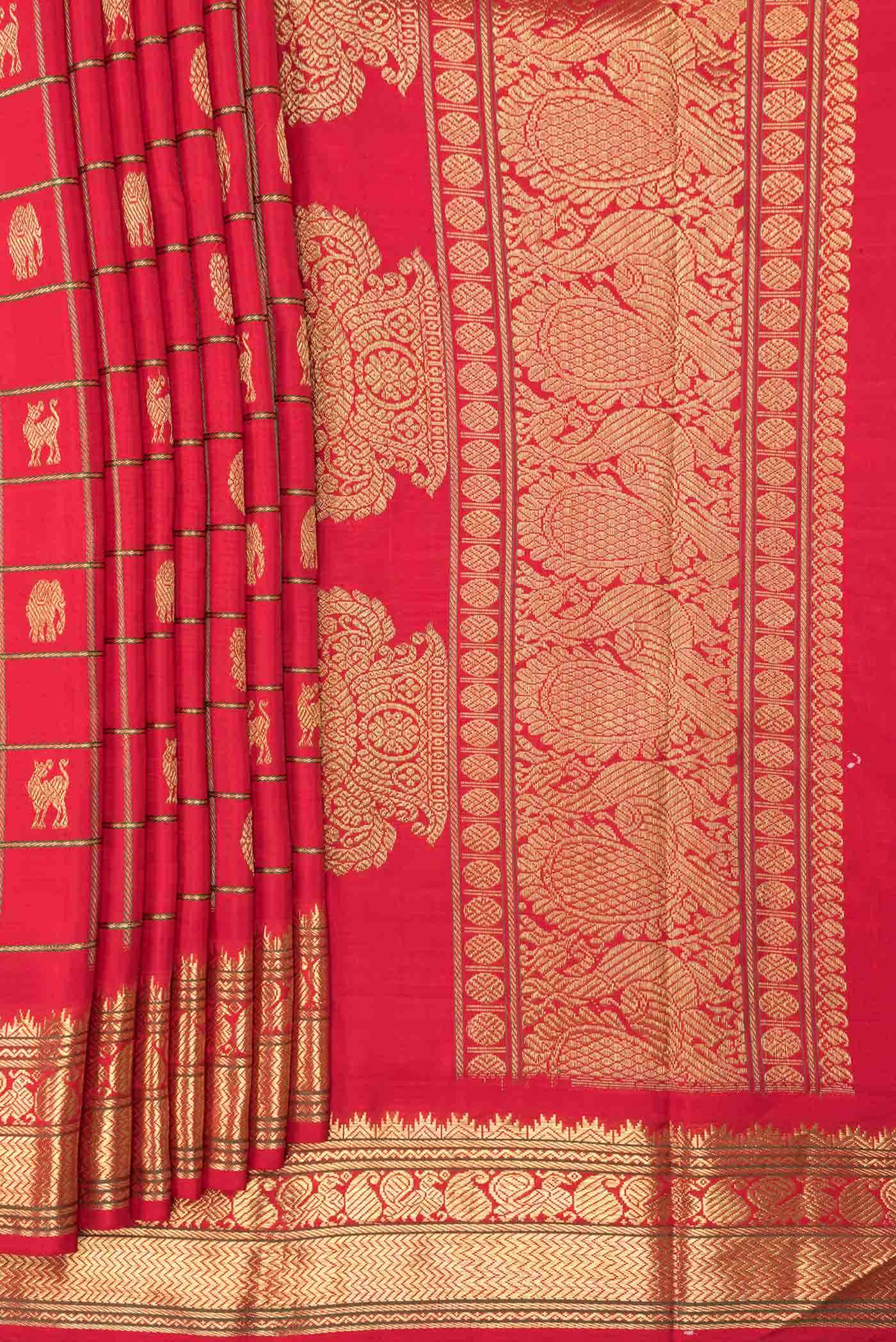 Pure Silk Pure Zari Red Dual Tone Kanchipuram Saree