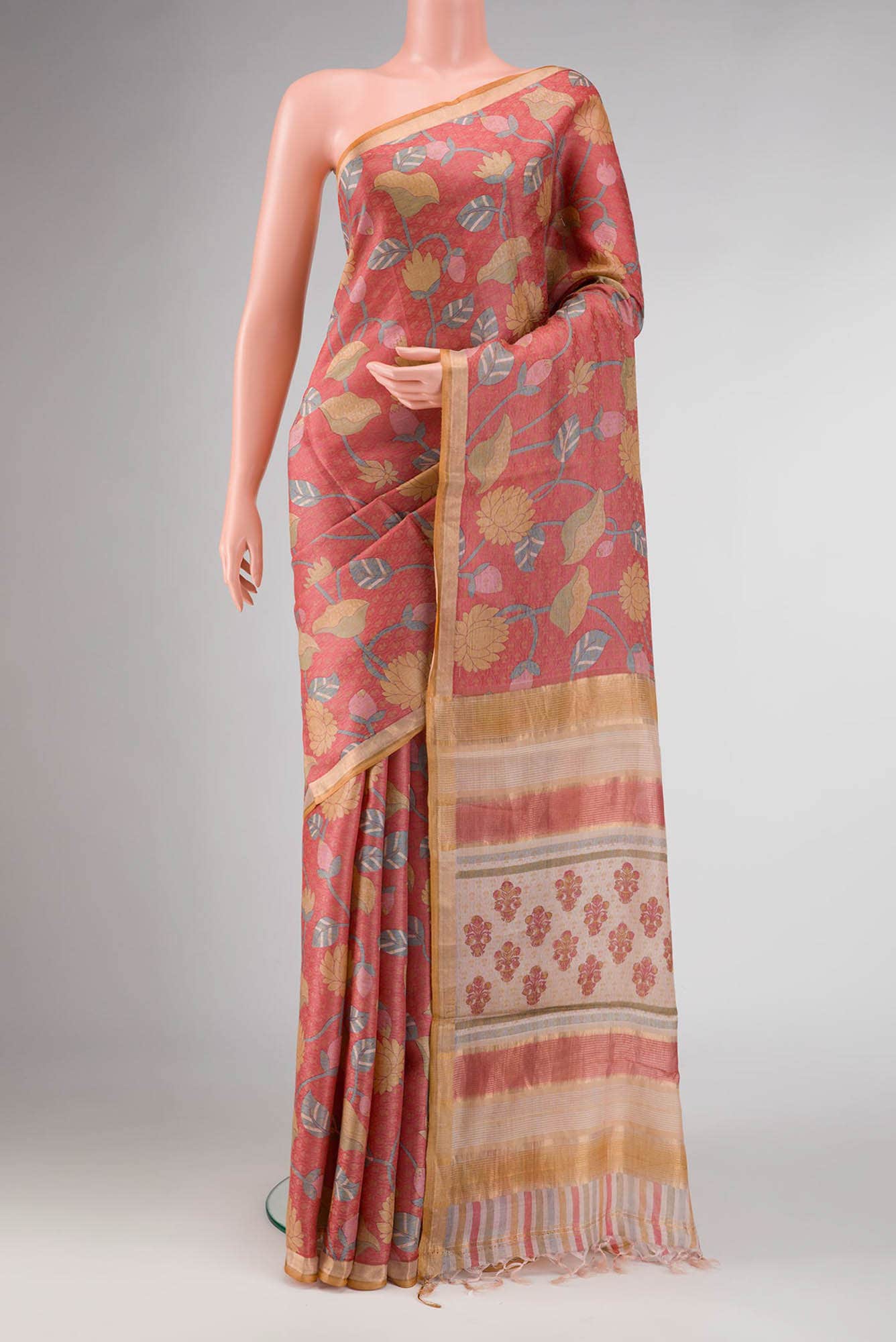 Golden Peach Dual Tone Tussar Silk Saree