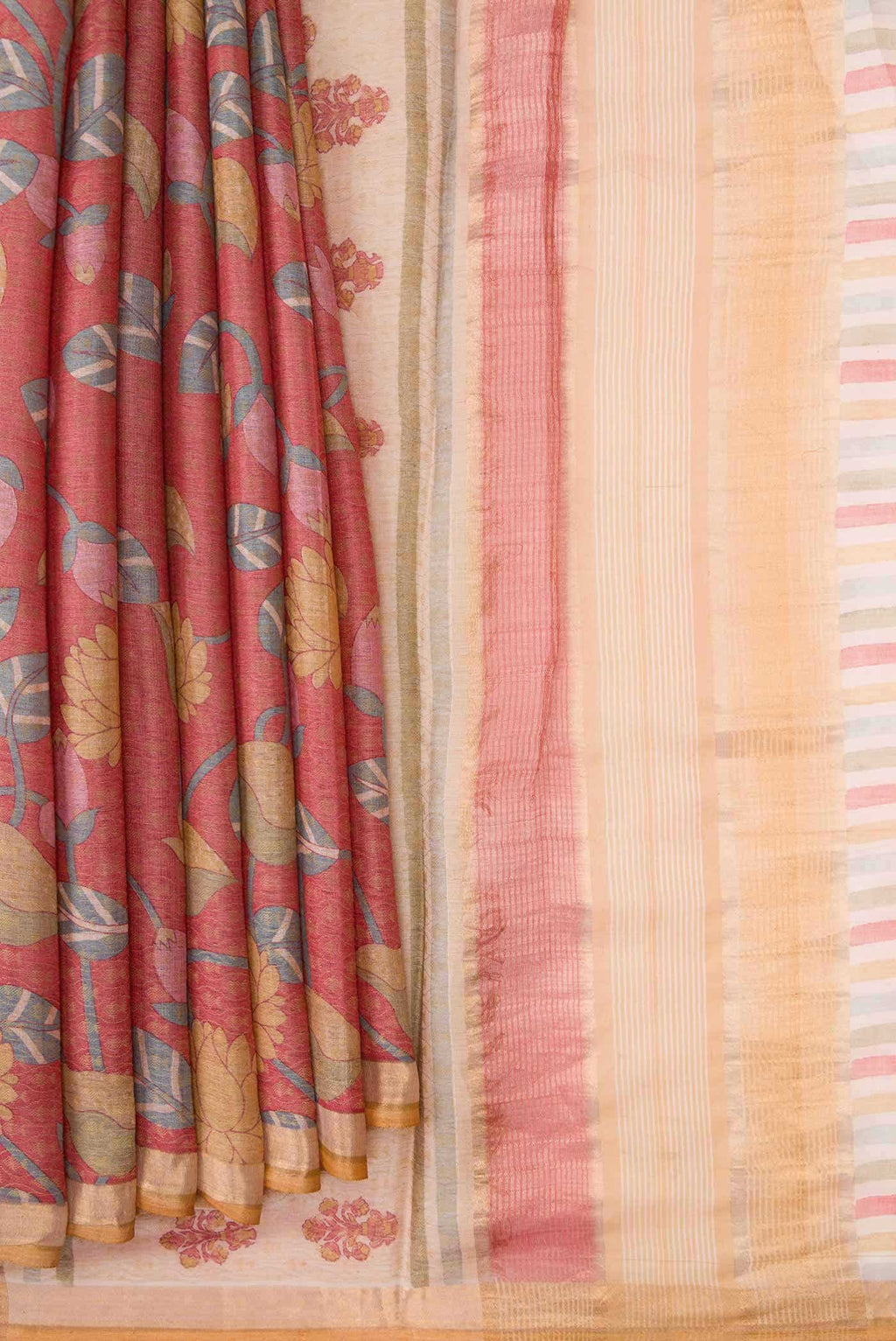 Golden Peach Dual Tone Tussar Silk Saree