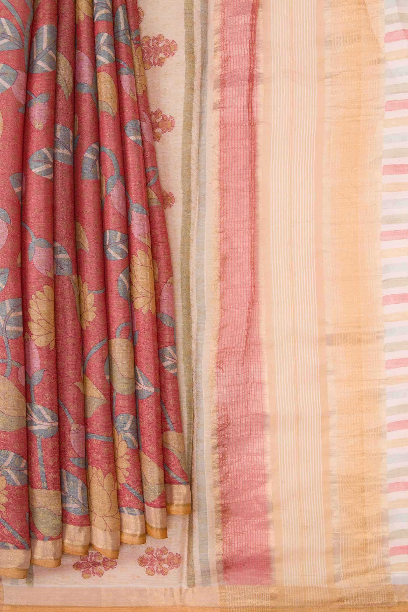 Golden Peach Dual Tone Tussar Silk Saree