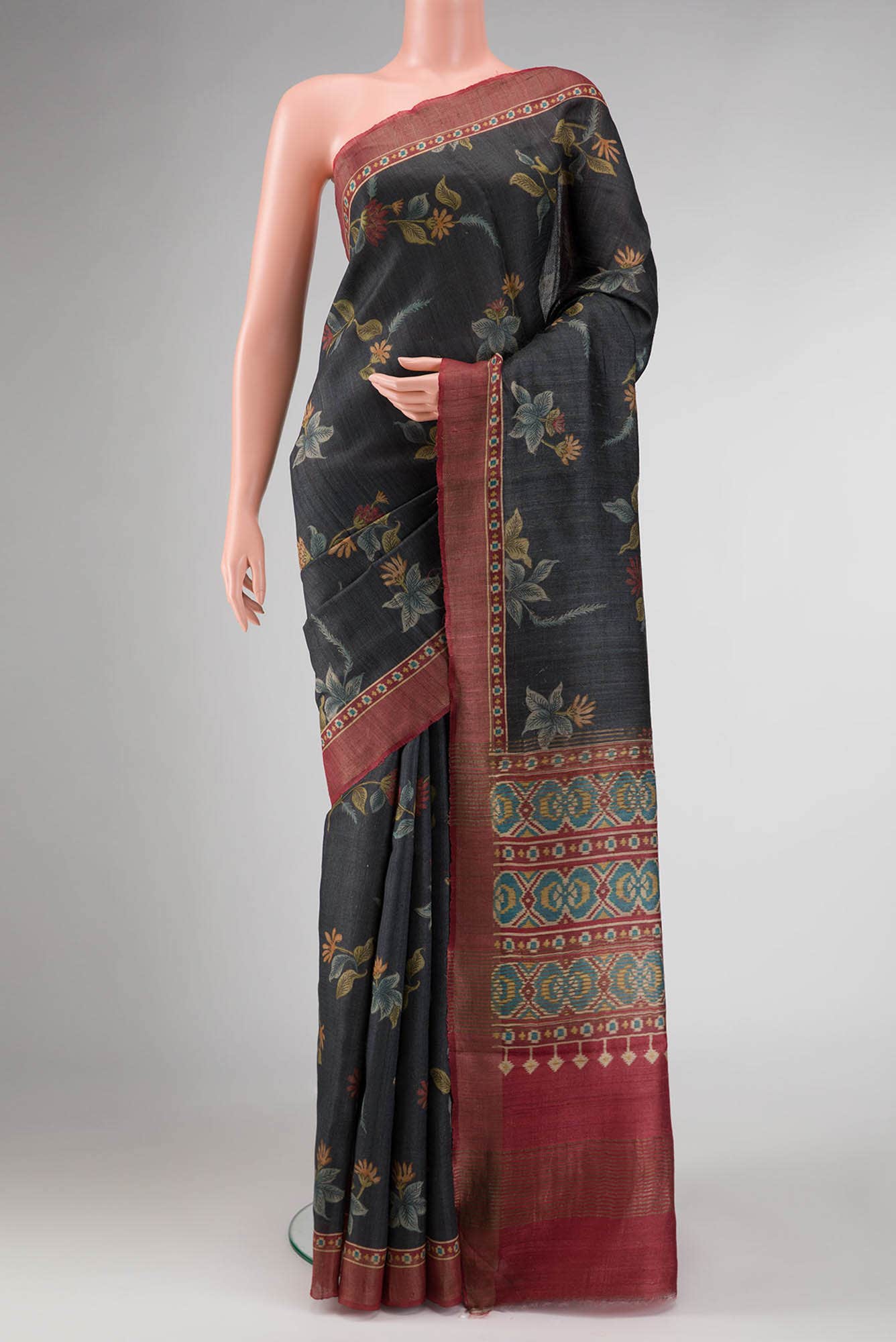 Black Dual Tone Tussar Silk Saree