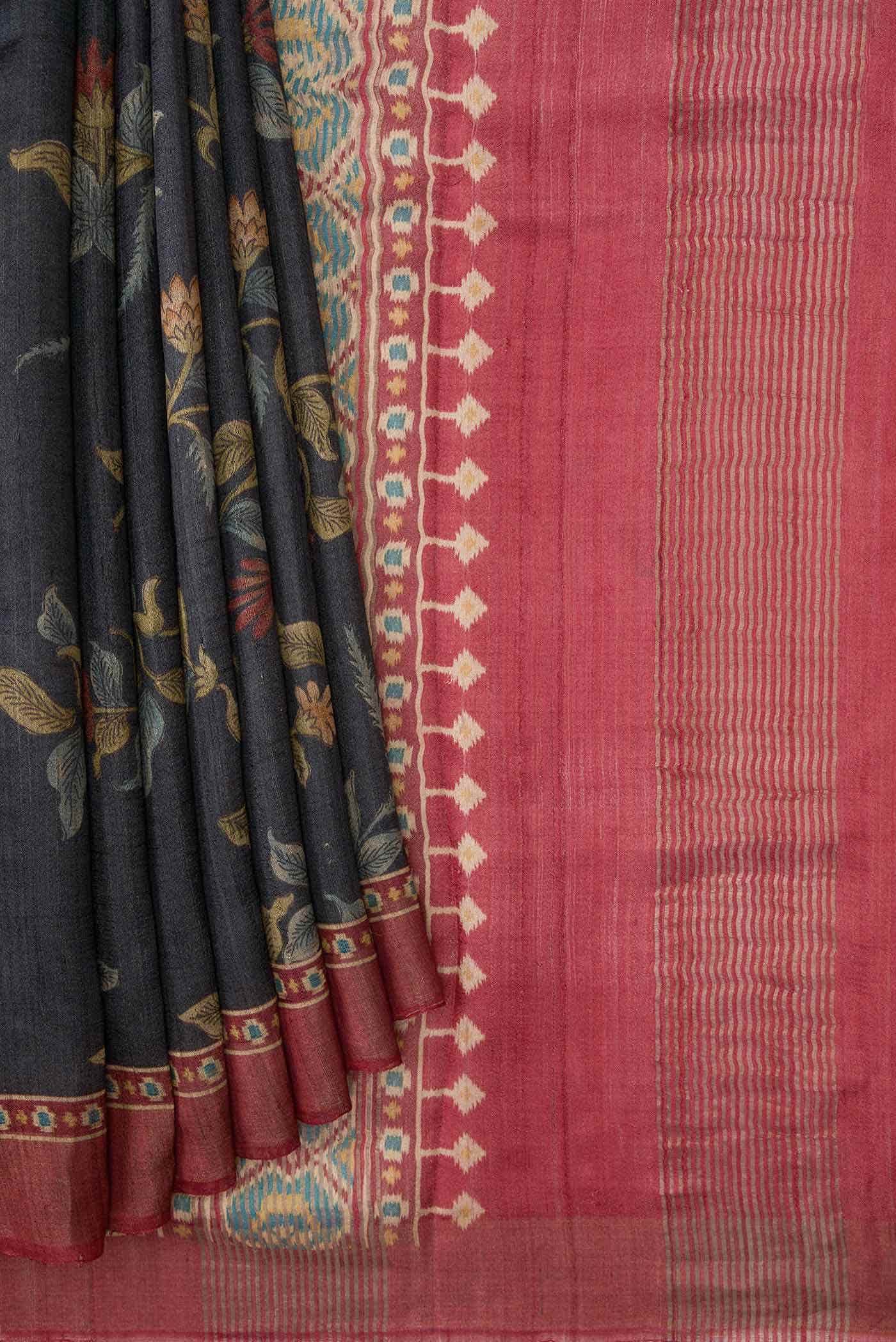 Black Dual Tone Tussar Silk Saree