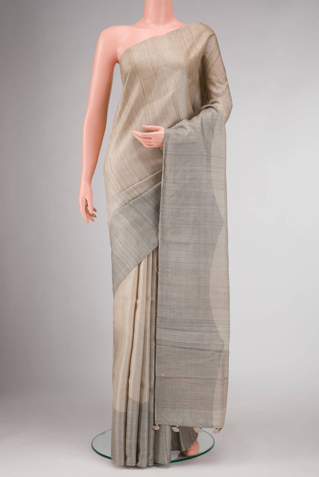 Beige Dual Tone Tussar Silk Saree