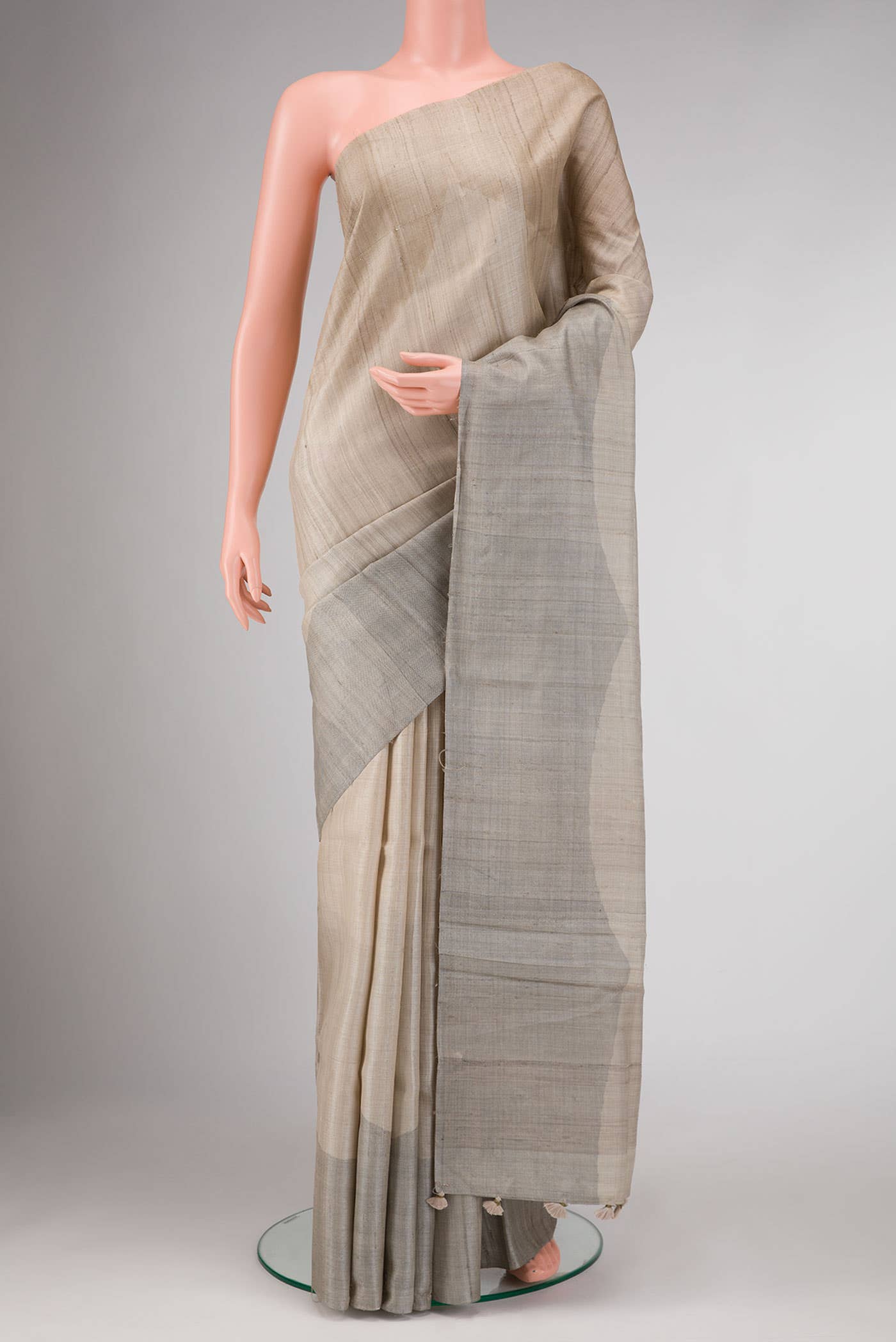 Beige Dual Tone Tussar Silk Saree