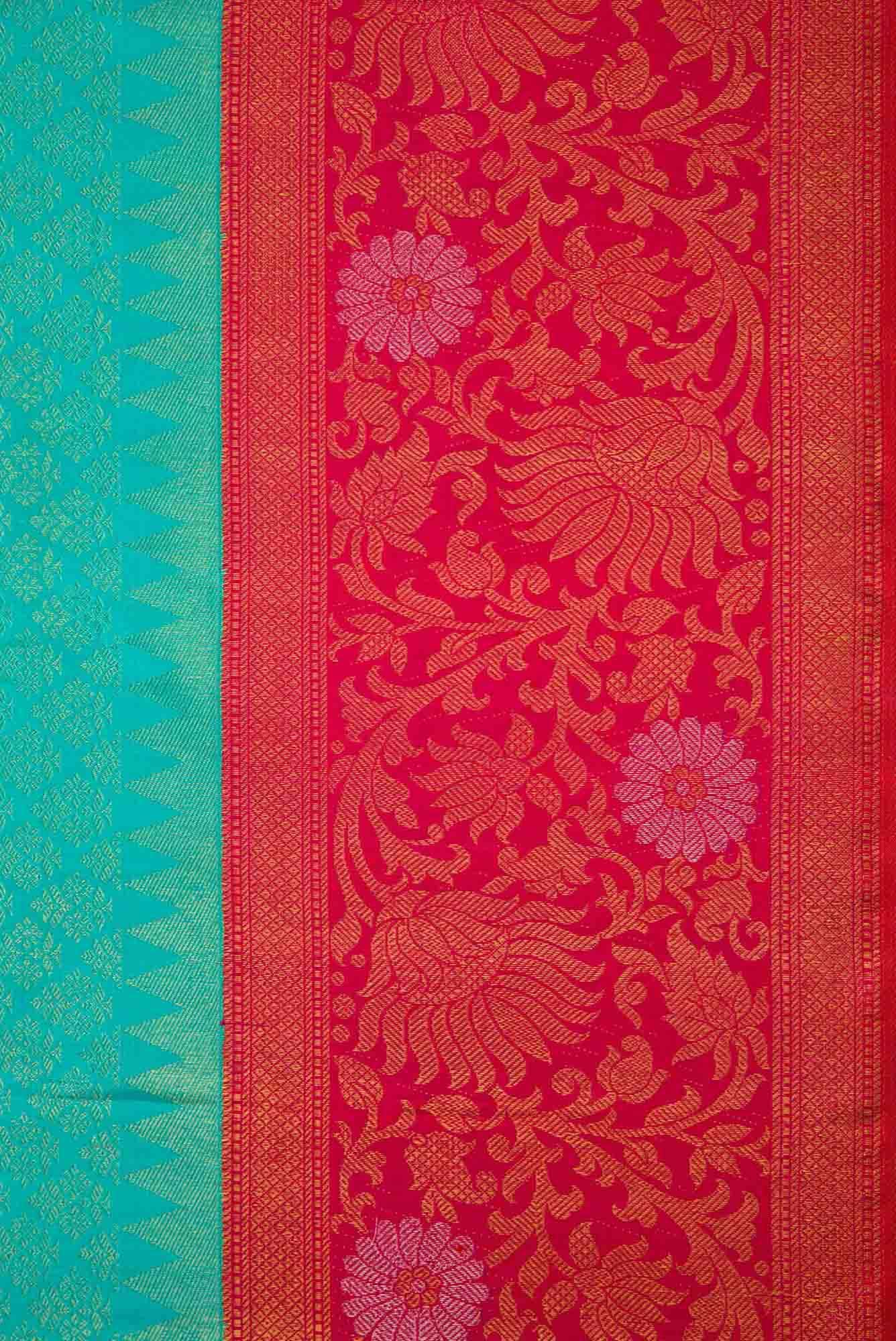 Pure Silk Pure Zari Sea Green Dual Tone Kanchipuram Saree