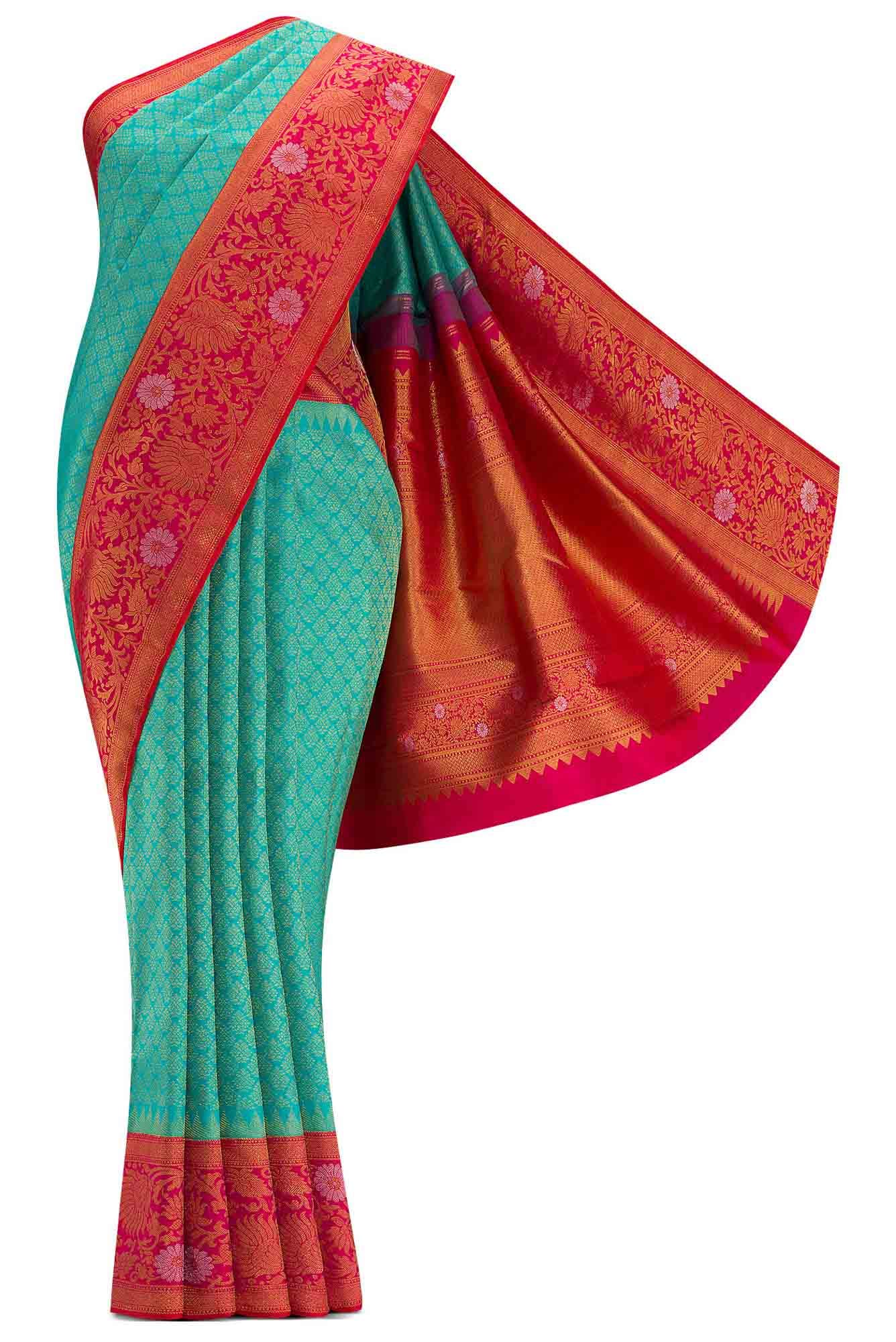 Pure Silk Pure Zari Sea Green Dual Tone Kanchipuram Saree