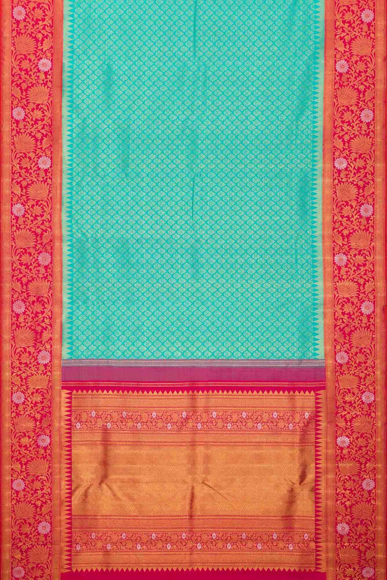 Pure Silk Pure Zari Sea Green Dual Tone Kanchipuram Saree