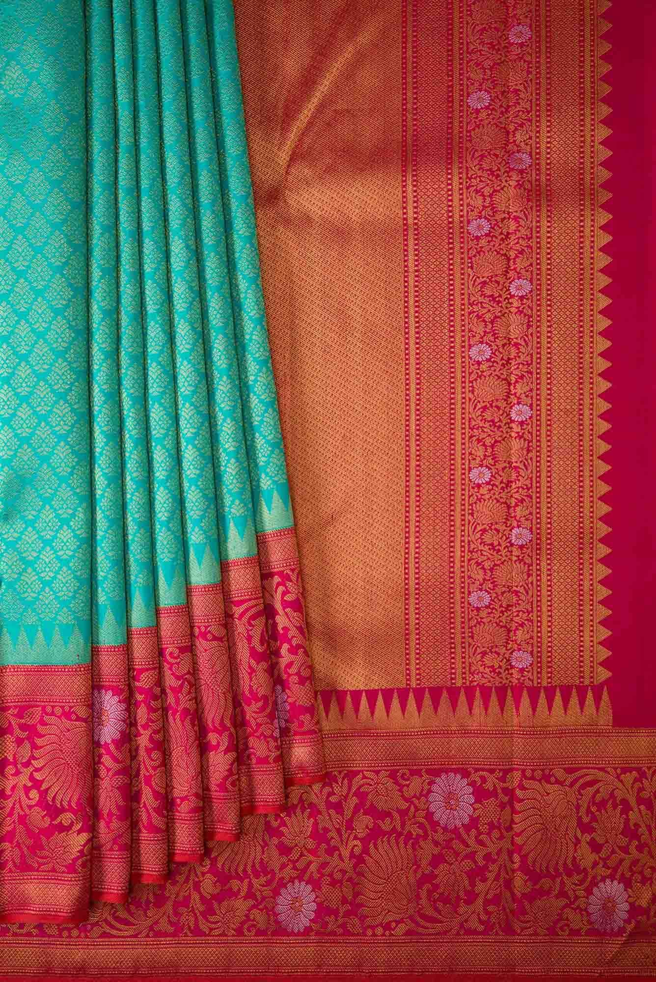 Pure Silk Pure Zari Sea Green Dual Tone Kanchipuram Saree
