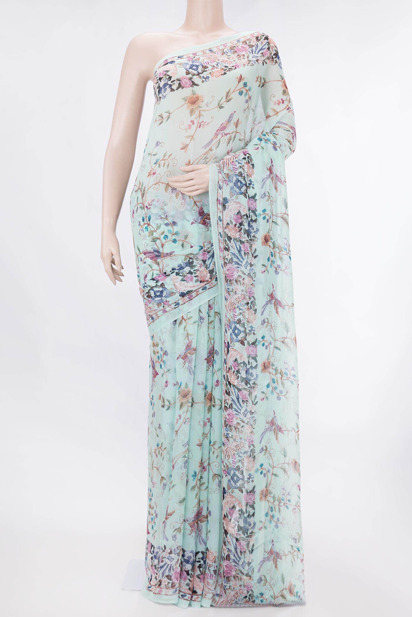 Light Blue Dual Tone Mysore Georgette Saree