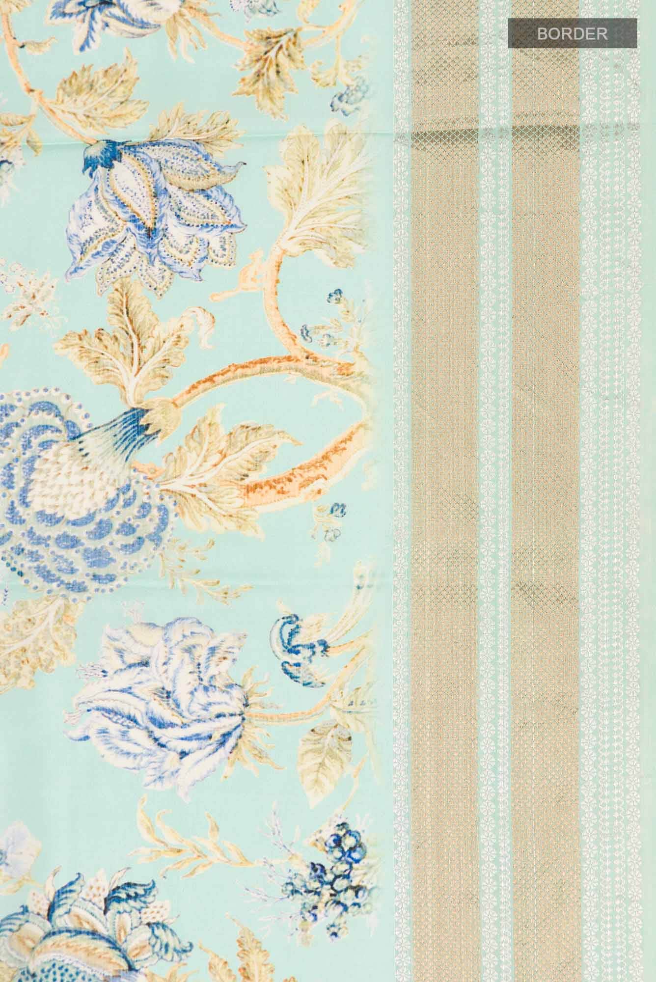 Light Blue Printed Silk Saree