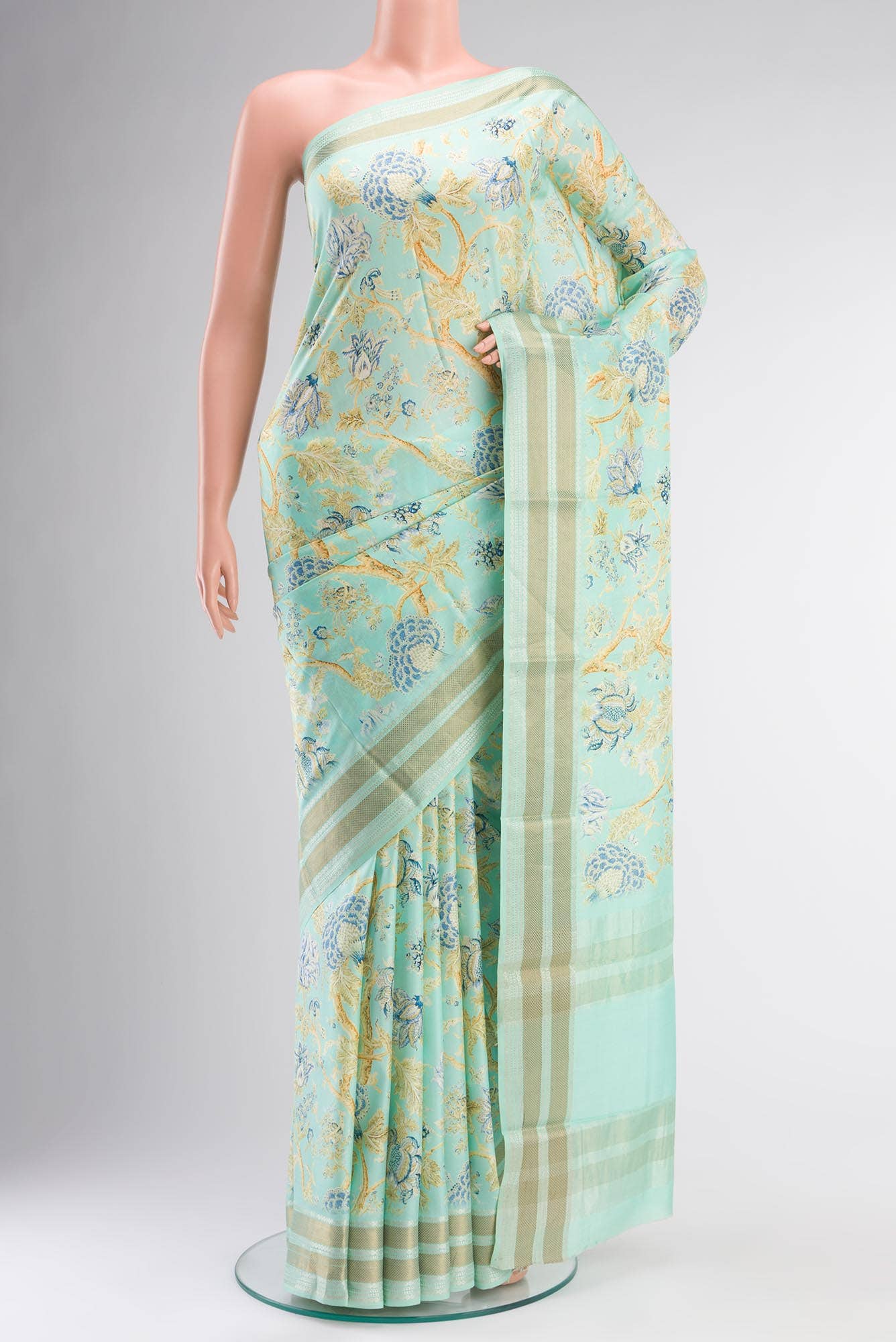 Light Blue Printed Silk Saree