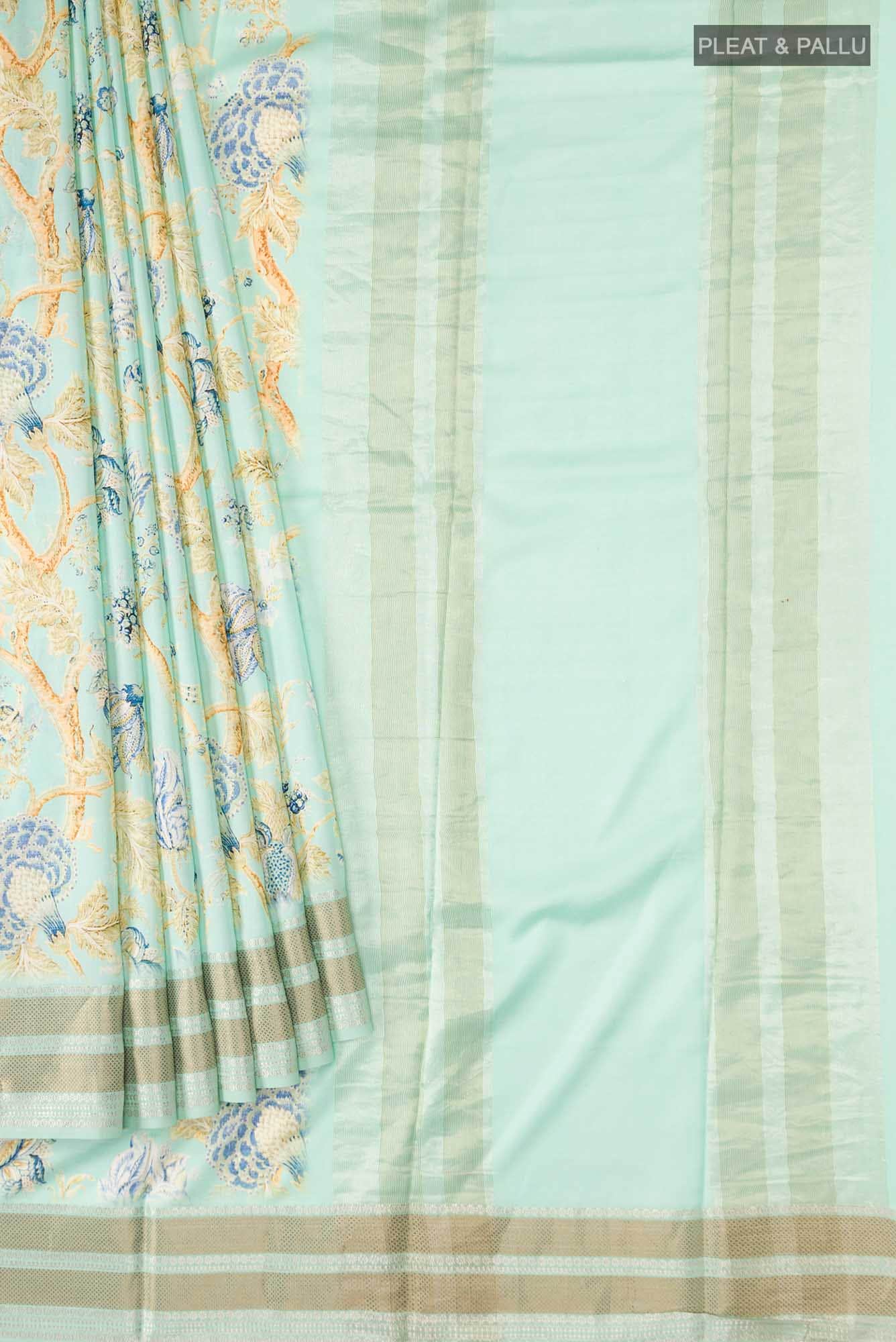 Green Printed Silk Saree